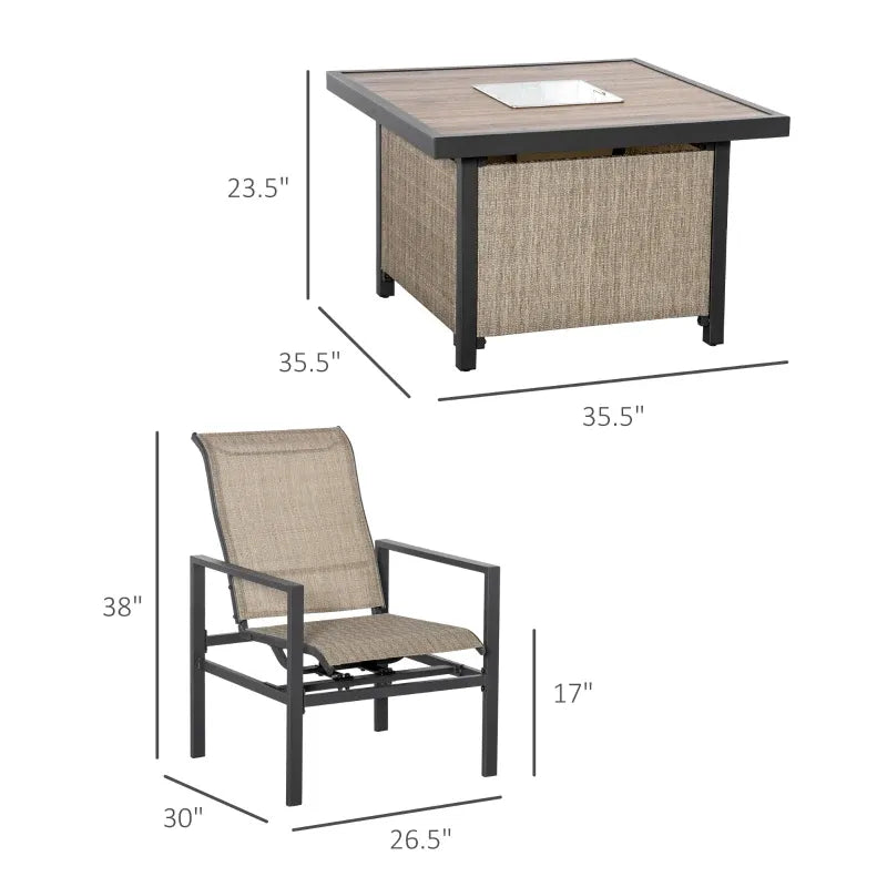 Outdoor Dining Set Steel Mesh 5 Piece 4 Rocking Chairs Built In Ice Bucket