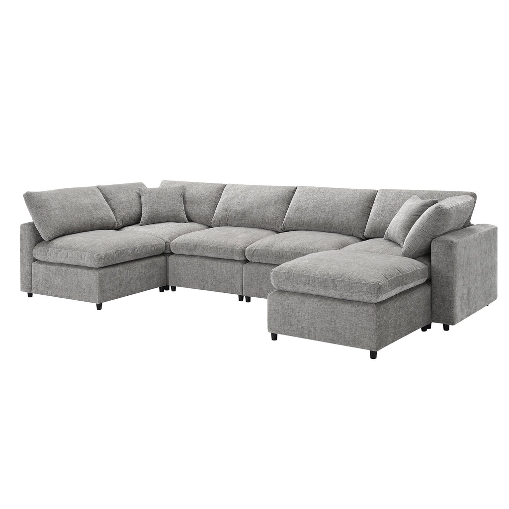 6-Seat U-Shape Modular Sofa with Ottoman, 130
