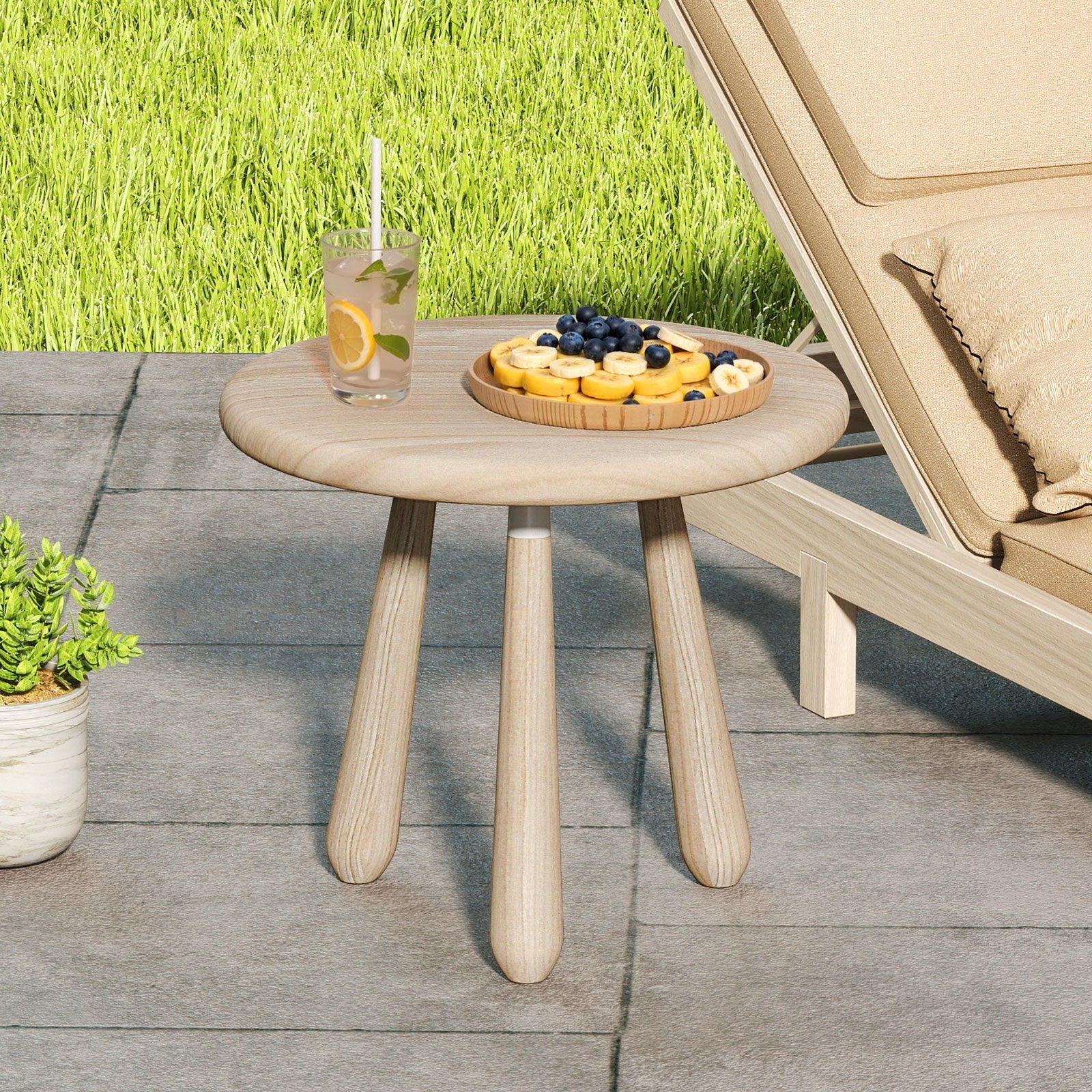 18 Inch Outdoor Mahogany Wood Side Table with Thickened Board