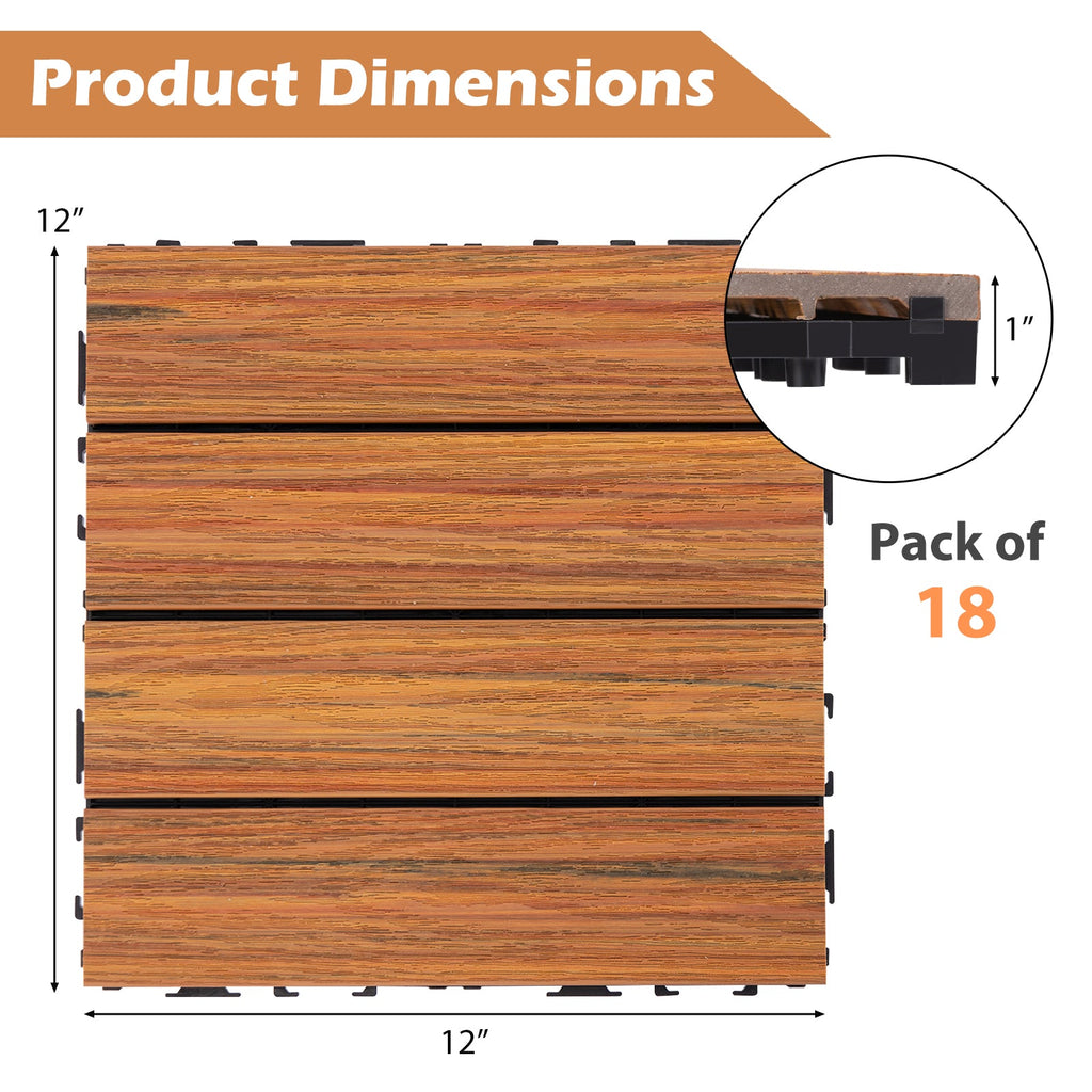 18 Pieces 12 x 12 Inch Interlocking Deck Tiles for 1.7„é° Total Splicing Area-Brown