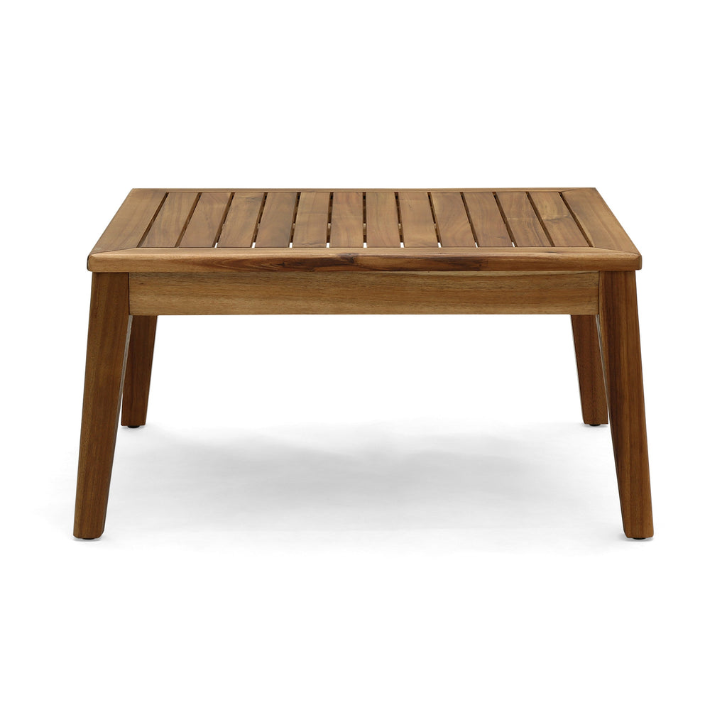 Outdoor Sectional Set Acacia Wood Teak Red Cushions 8 Seat Slatted