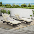Outdoor Reclining Lounge Chair Wicker Khaki Set of 2 150 Degree 600 LB