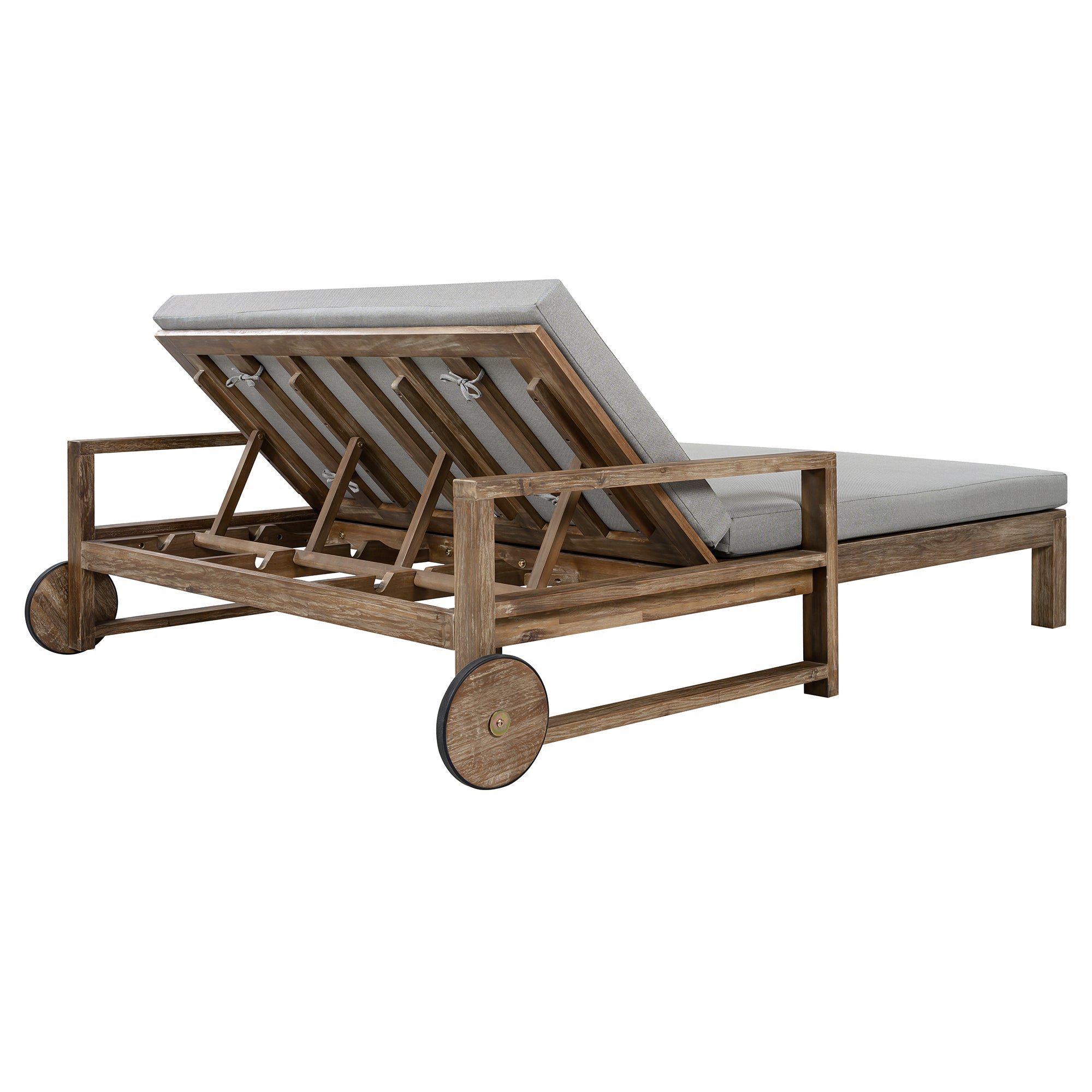 Outdoor Daybed Acacia Wood Farmhouse Gray with Wheels 2 Person
