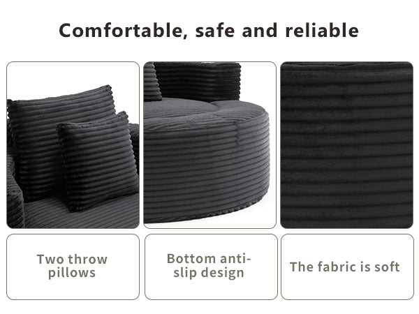 55" Round Memory Foam Velvet Sofa Bed with Cup Holder