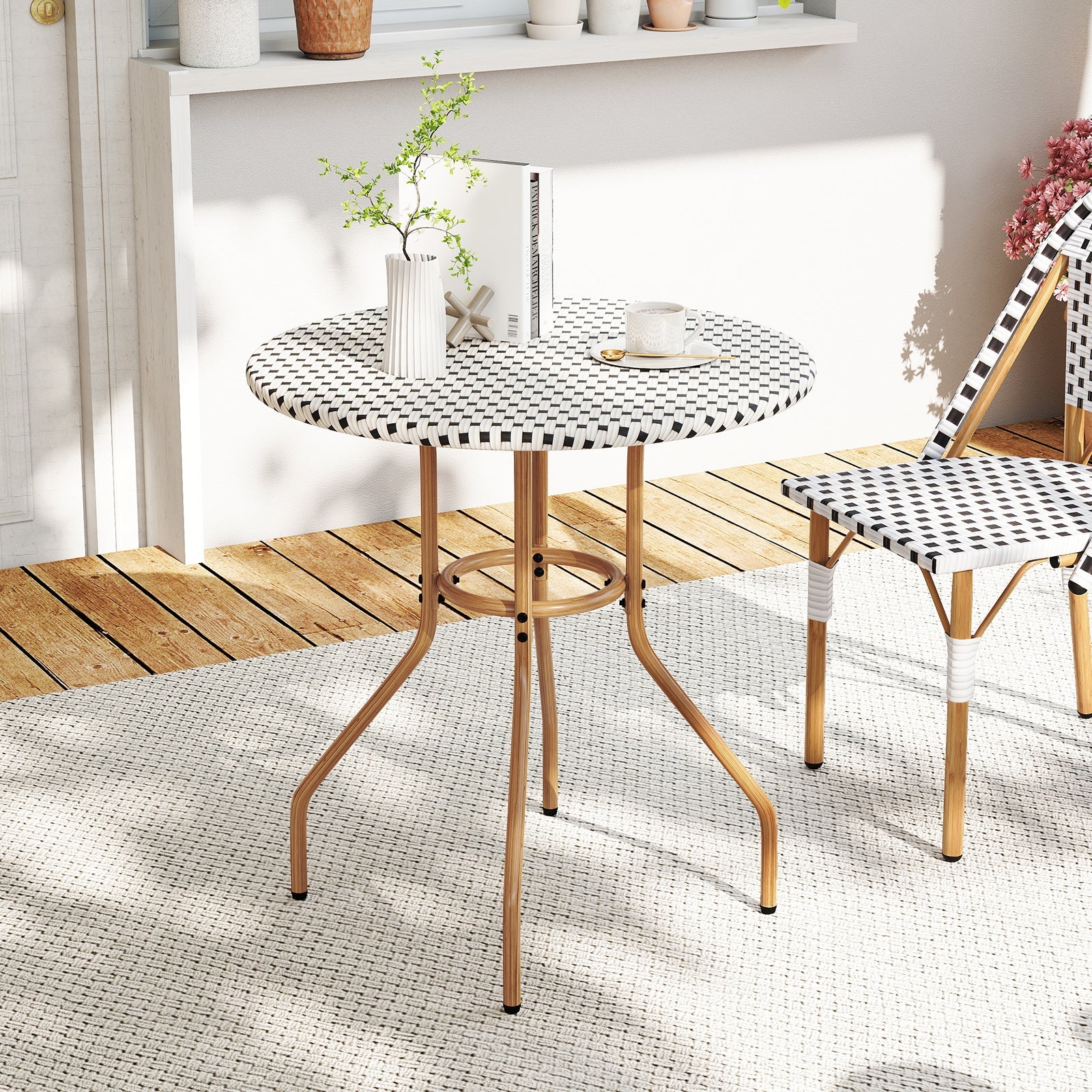 27.5 inch Outdoor Bistro Table with Heavy Duty Metal Frame and Adjustable Foot Pads-white