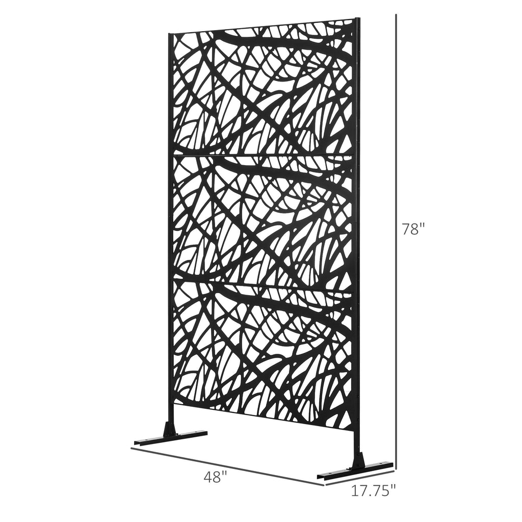 Outdoor Privacy Screen Steel Black Twisted Branch 3 Panel 48x78in