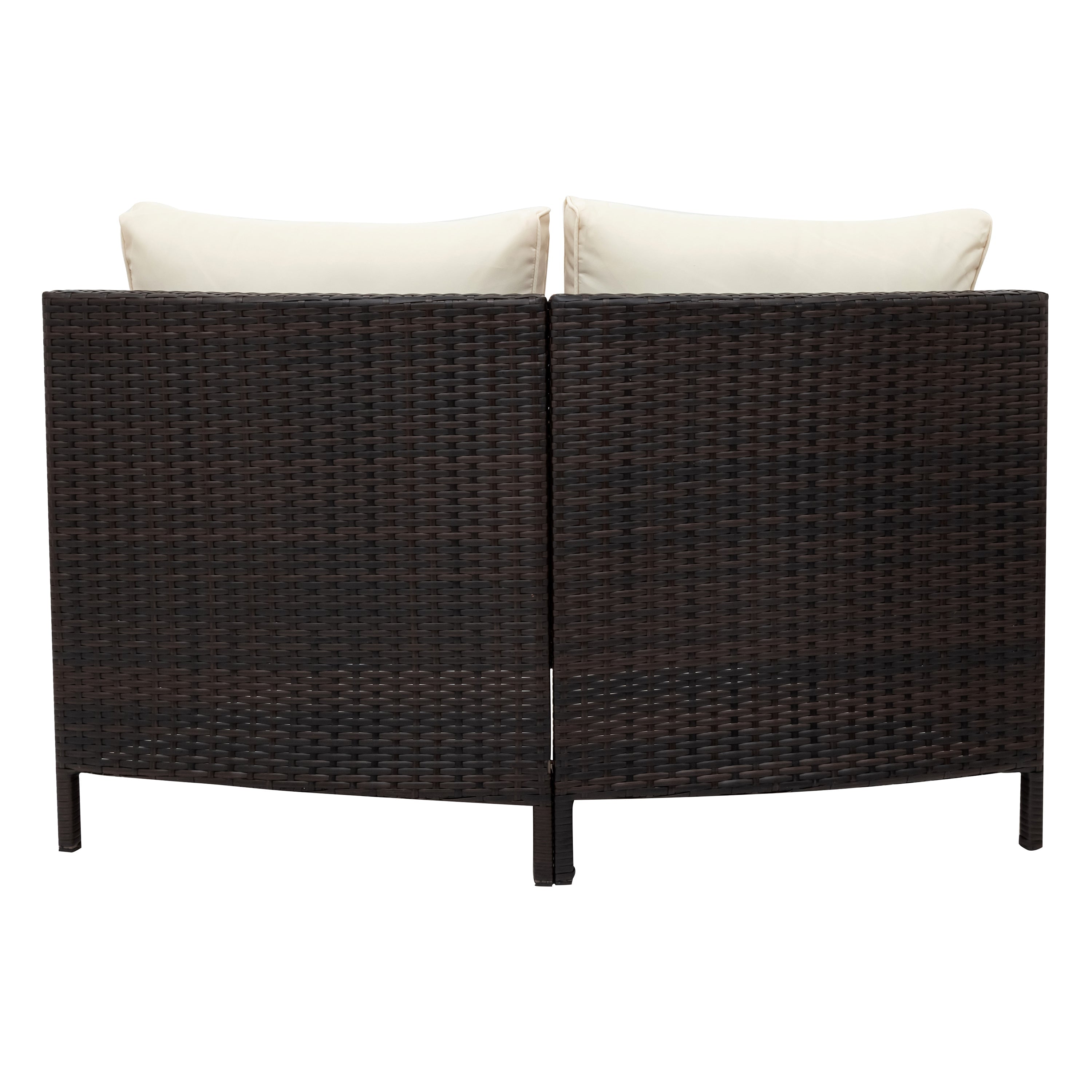 Outdoor Patio Set Half Moon PE Rattan Steel Beige 5 Piece Tempered Glass