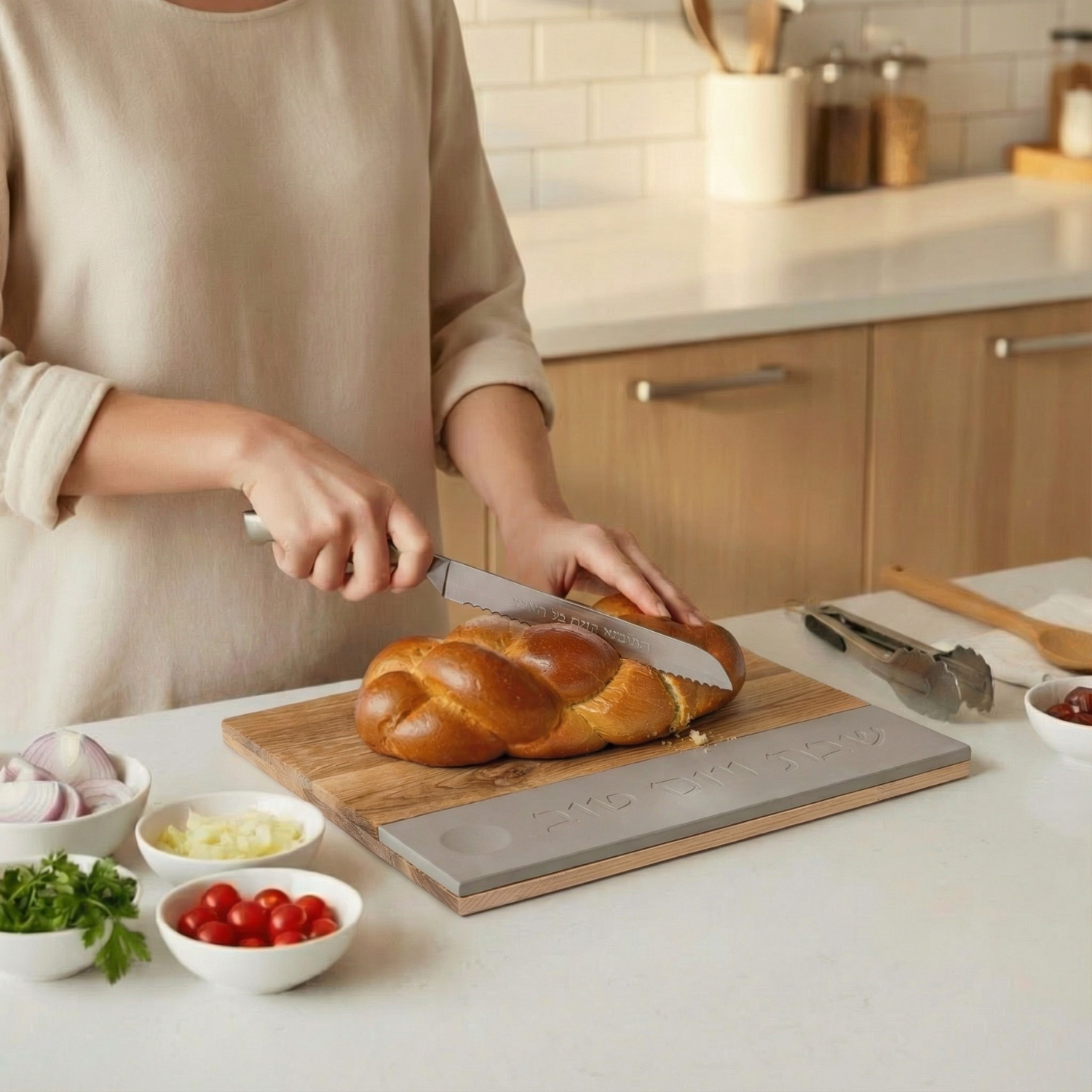 Butcher for Shabbat designed from natural concrete and a knife – Board & Blade series
