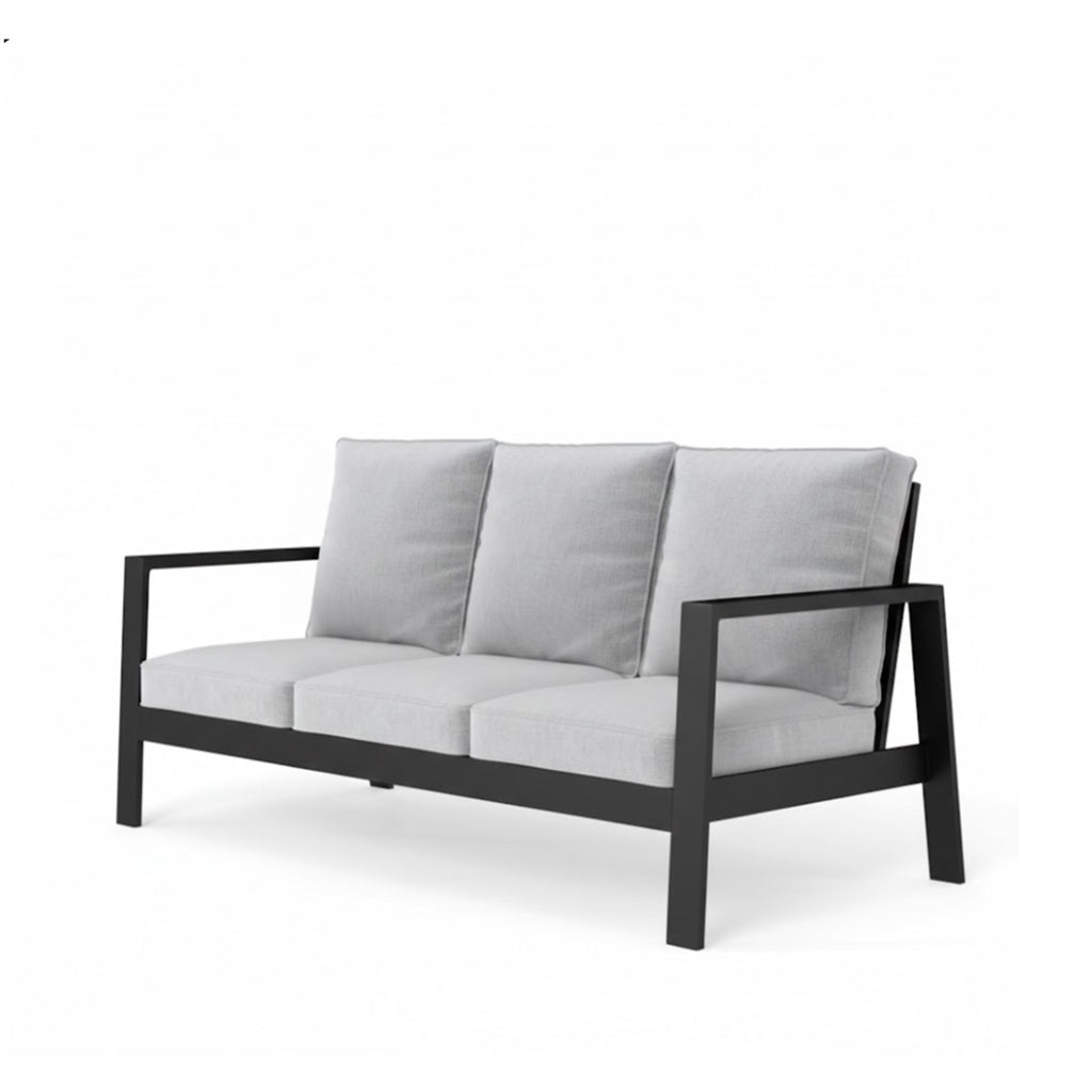 Outdoor Sofa Aluminum Black Light Gray Cushions 3 Seat 75in