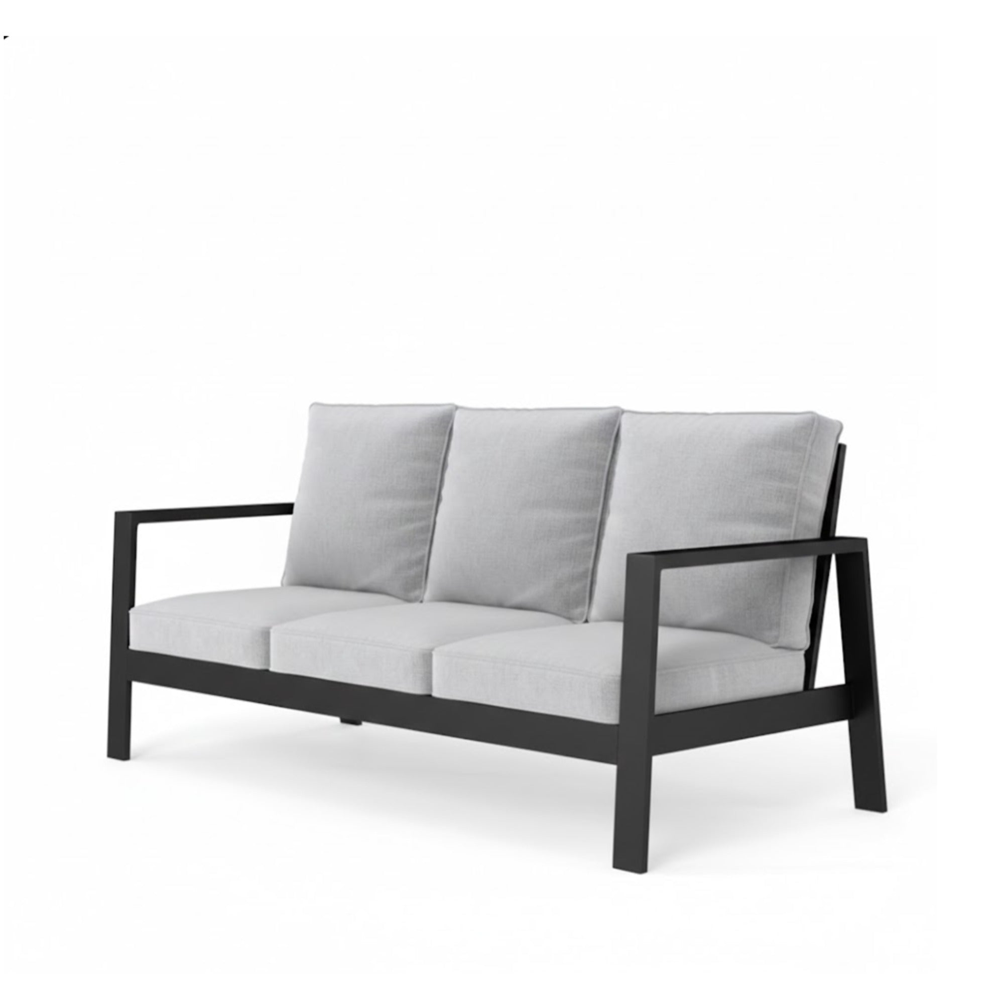 Outdoor Sofa Aluminum Black Light Gray Cushions 3 Seat 75in