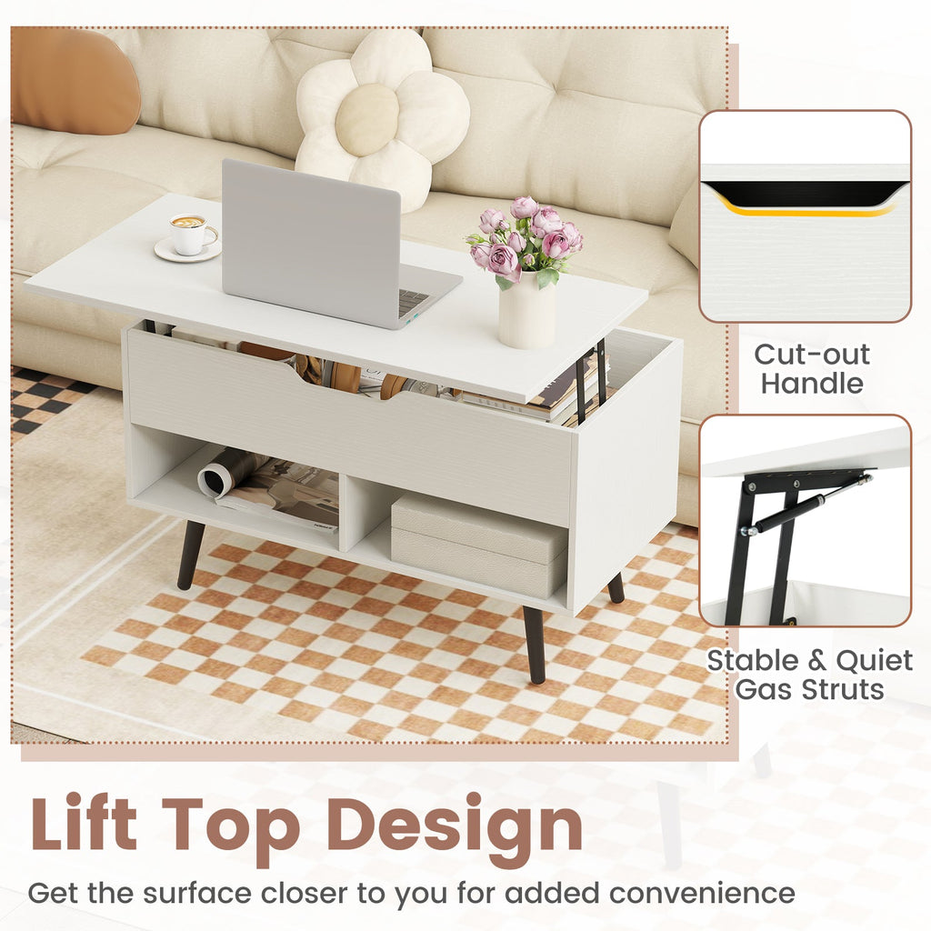 31.5 Inch Lift-Top Coffee Table with Hidden Storage and 2 Open Shelves
