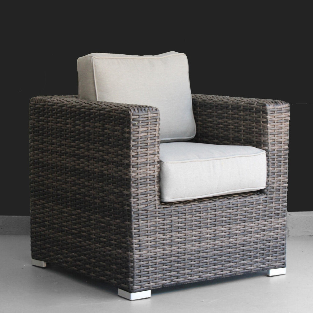 Outdoor Club Chair Wicker Espresso Gray Cushion Aluminum 2 Piece 600 LB
