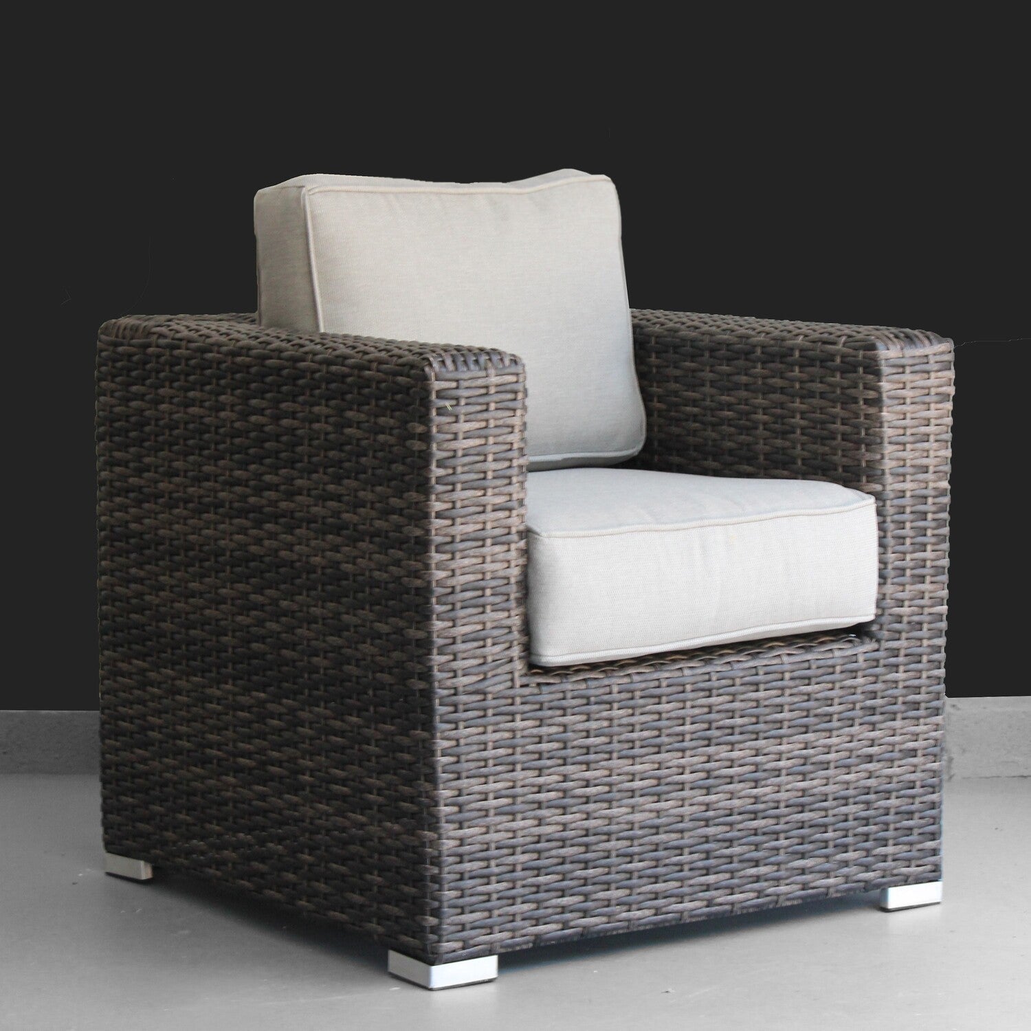 Outdoor Club Chair Wicker Espresso Gray Cushion Aluminum 2 Piece 600 LB