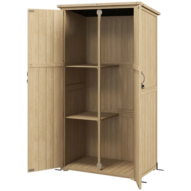 Outdoor Storage Shed Fir Wood Natural Vertical Lockable 35.5in