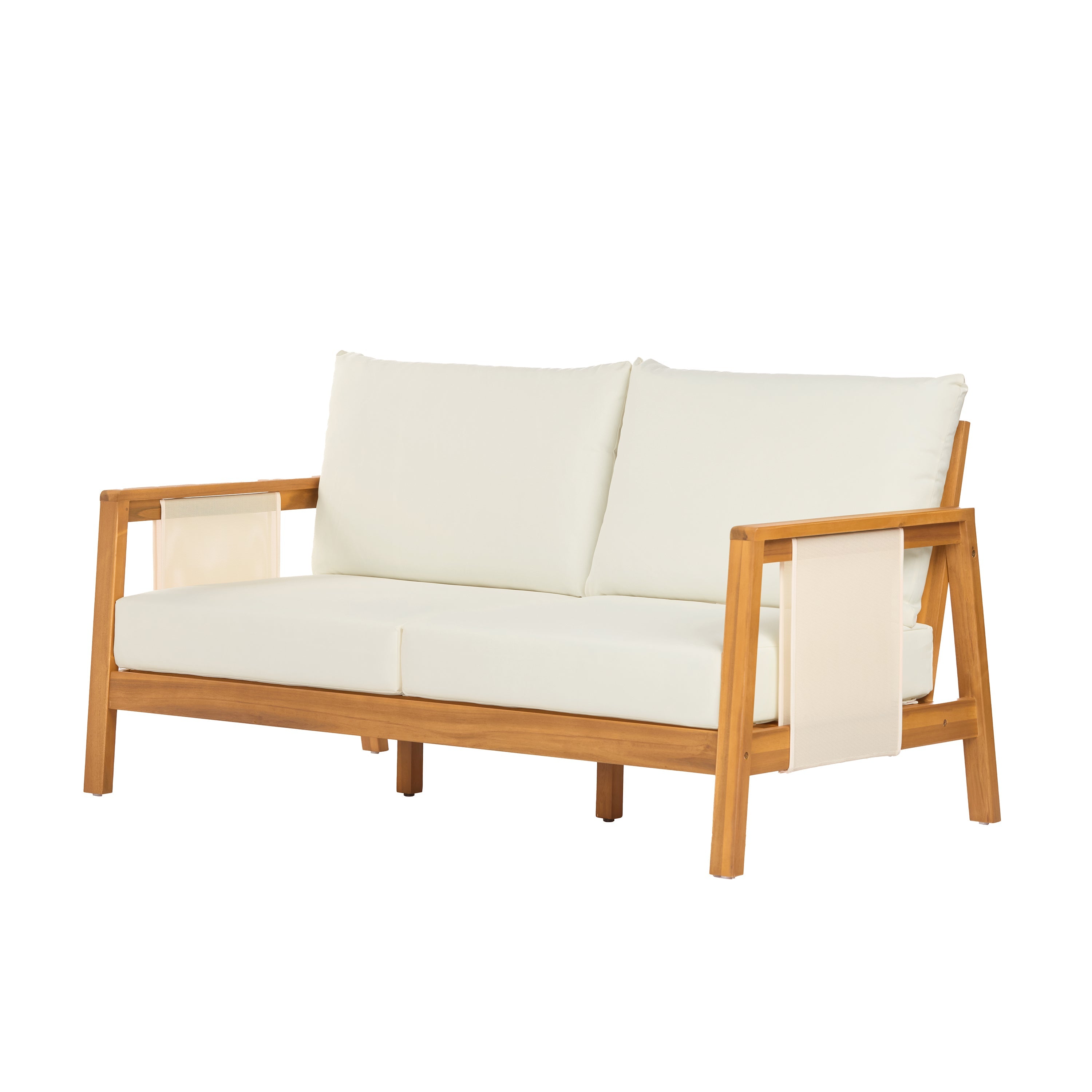 Outdoor Sofa Set Acacia Wood Textilene Teak Beige 4 Piece Seats 4