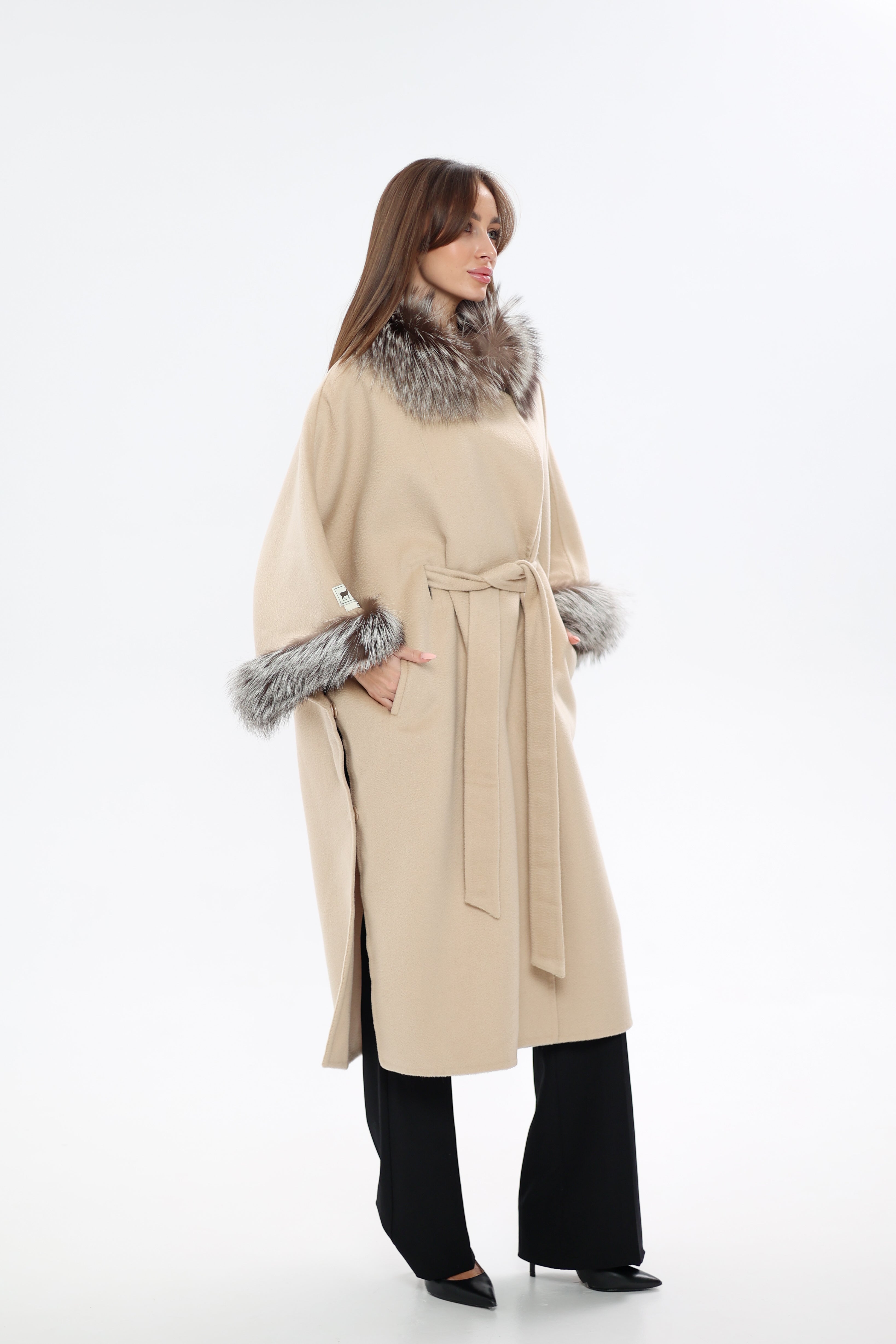 Saga®Furs Silver Fox Wool Alpaca Coat
