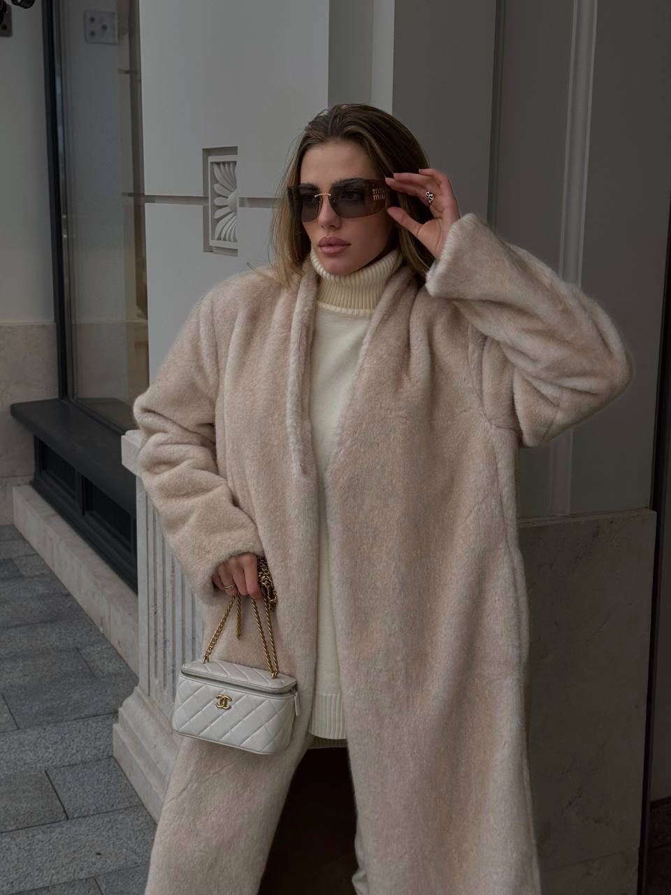 Sylvie Iconic Statement Fiber Coat in Ivory