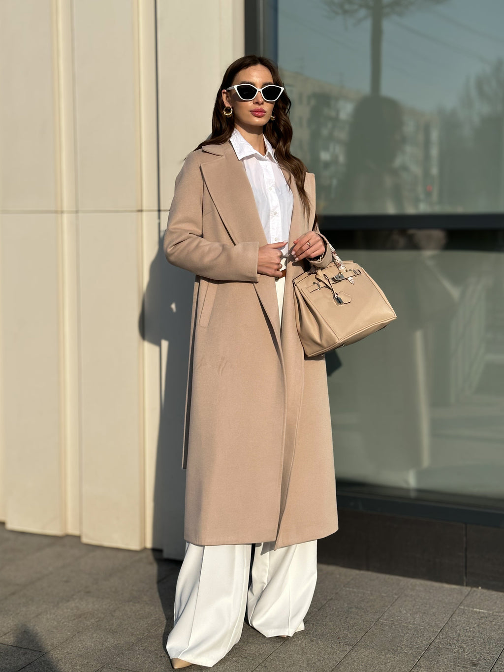 Astoria Classic Wraparound Wool Blend Coat in Nude