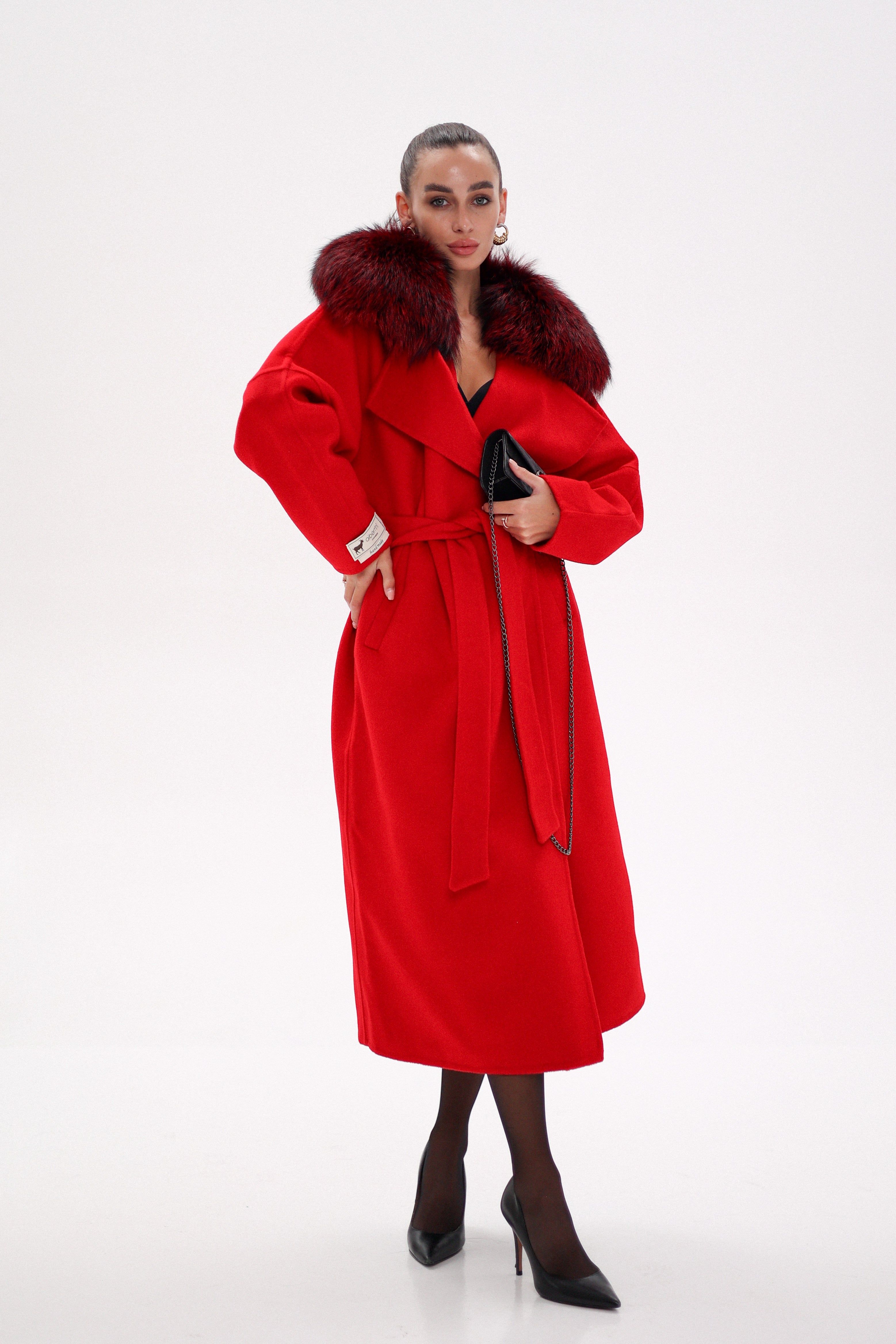 Saga®Furs Silver Fox Wool Alpaca Wraparound Coat
