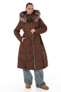 Genuine Silver Fox Fur Trim Down Coat