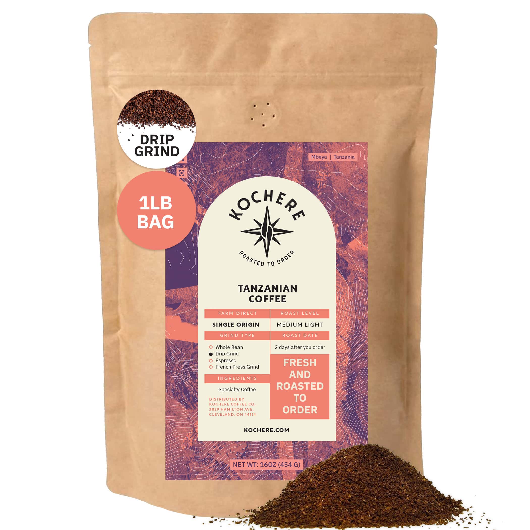 Kochere Coffee Tanzanian Mbeya AB Medium-Light Roast - Pear, Floral, Jasmine Notes