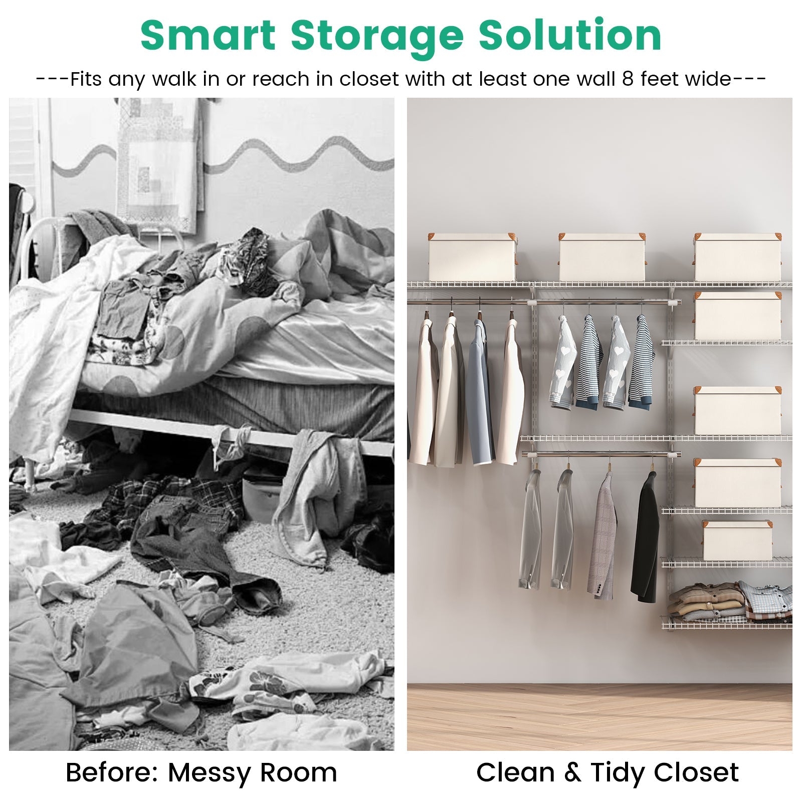 Adjustable Closet Organizer Kit with Shelves and Hanging Rods for 4 to 6 Feet
