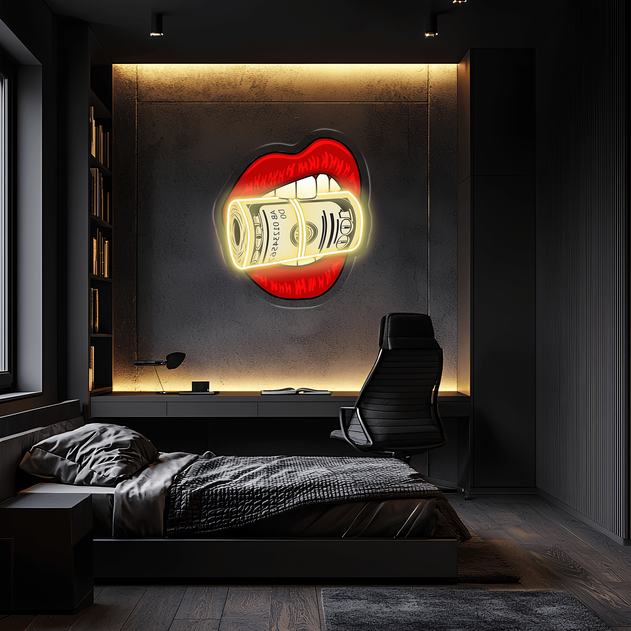 Kiss Dollars LED Neon Wall Sign - Clear Acrylic Backing Gaming Contemporary Decor