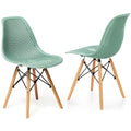 2 Pcs Modern Plastic Hollow Chair Set with Wood Leg