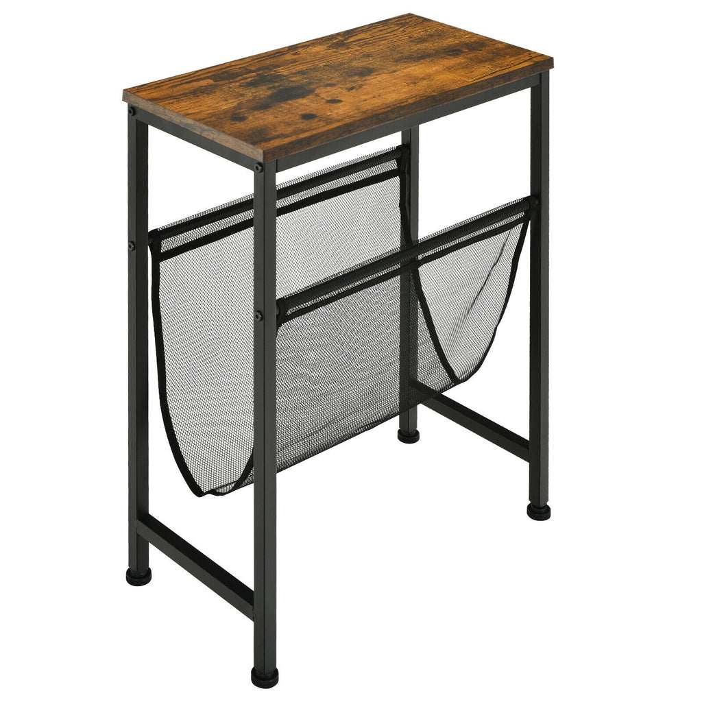 Narrow End Table with Magazine Holder Sling for Small Space