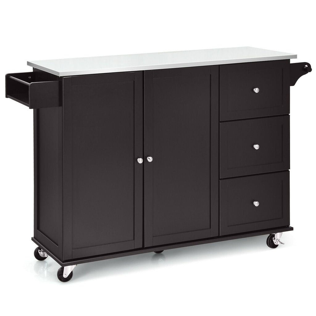 Kitchen Island 2-Door Storage Cabinet with Drawers and Stainless Steel Top