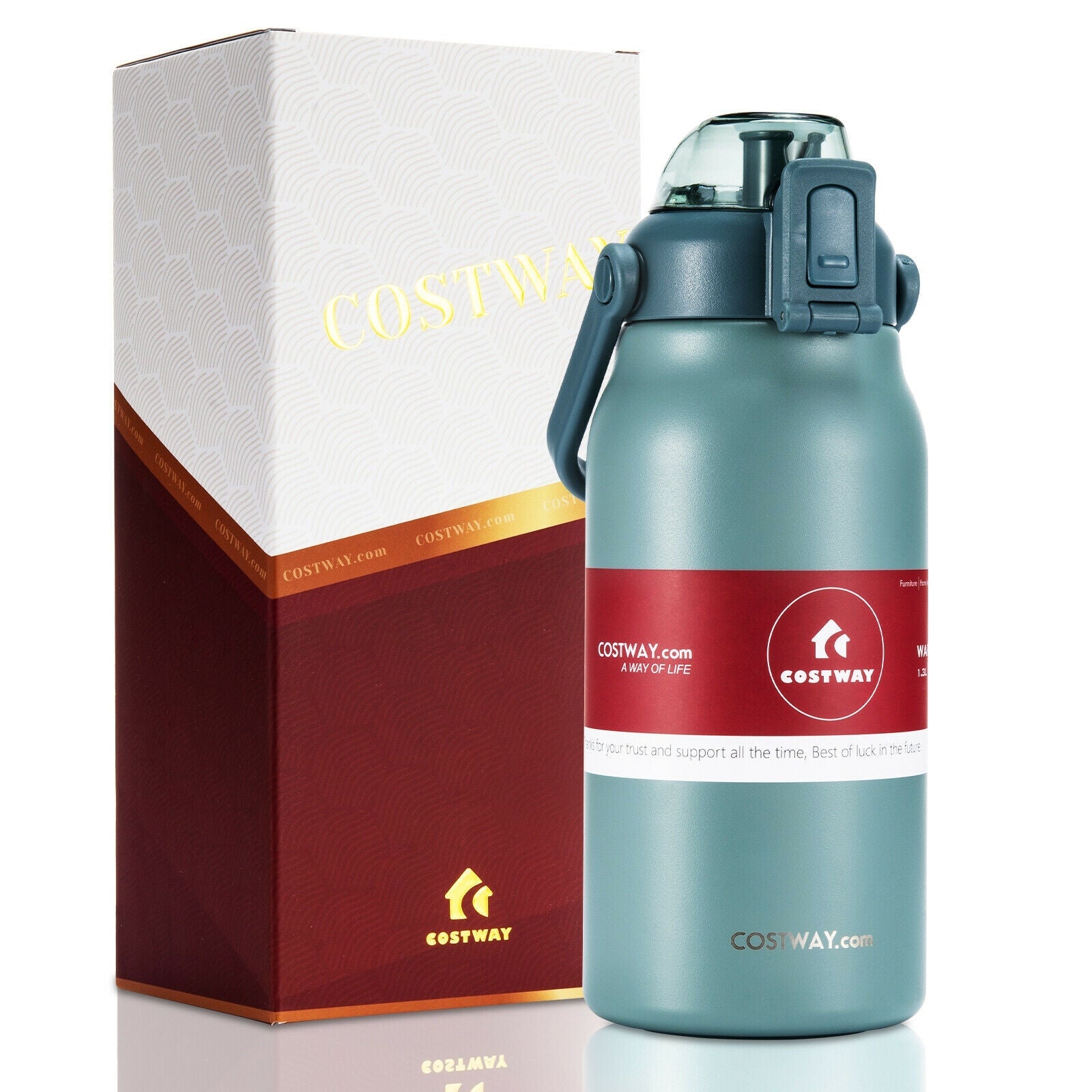 44oz Vacuum Insulated Leakproof Stainless Steel Sports Water Bottle-Gray