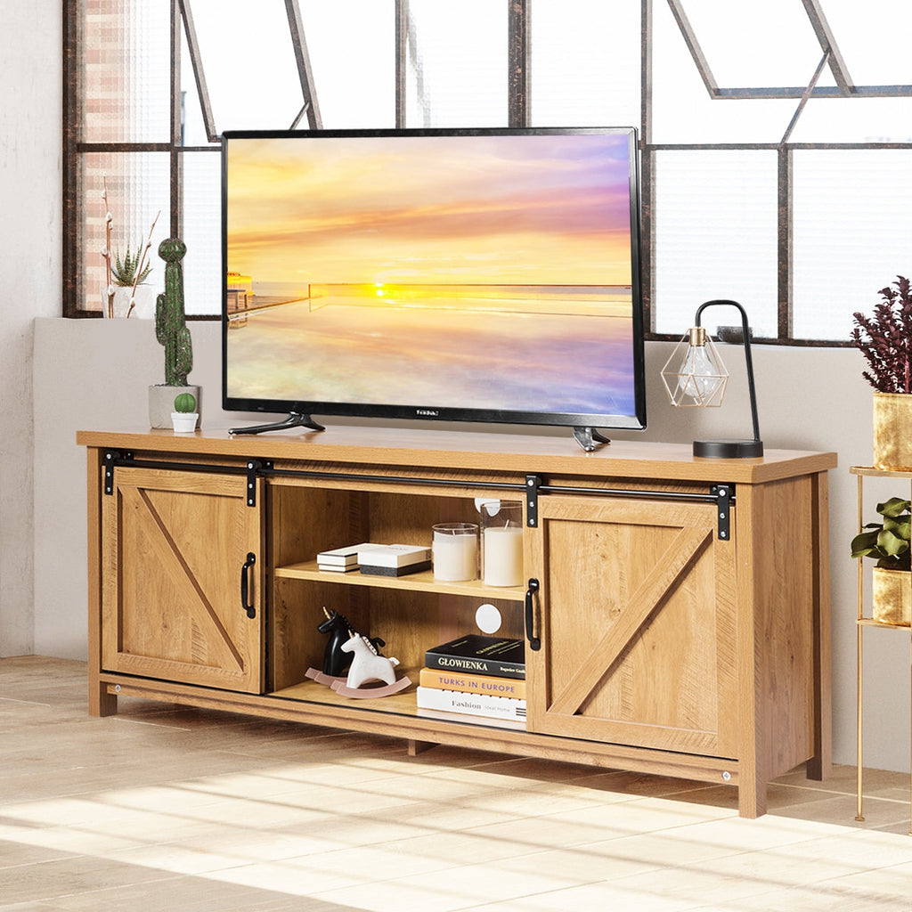TV Stand Media Center Console Cabinet with Sliding Barn Door