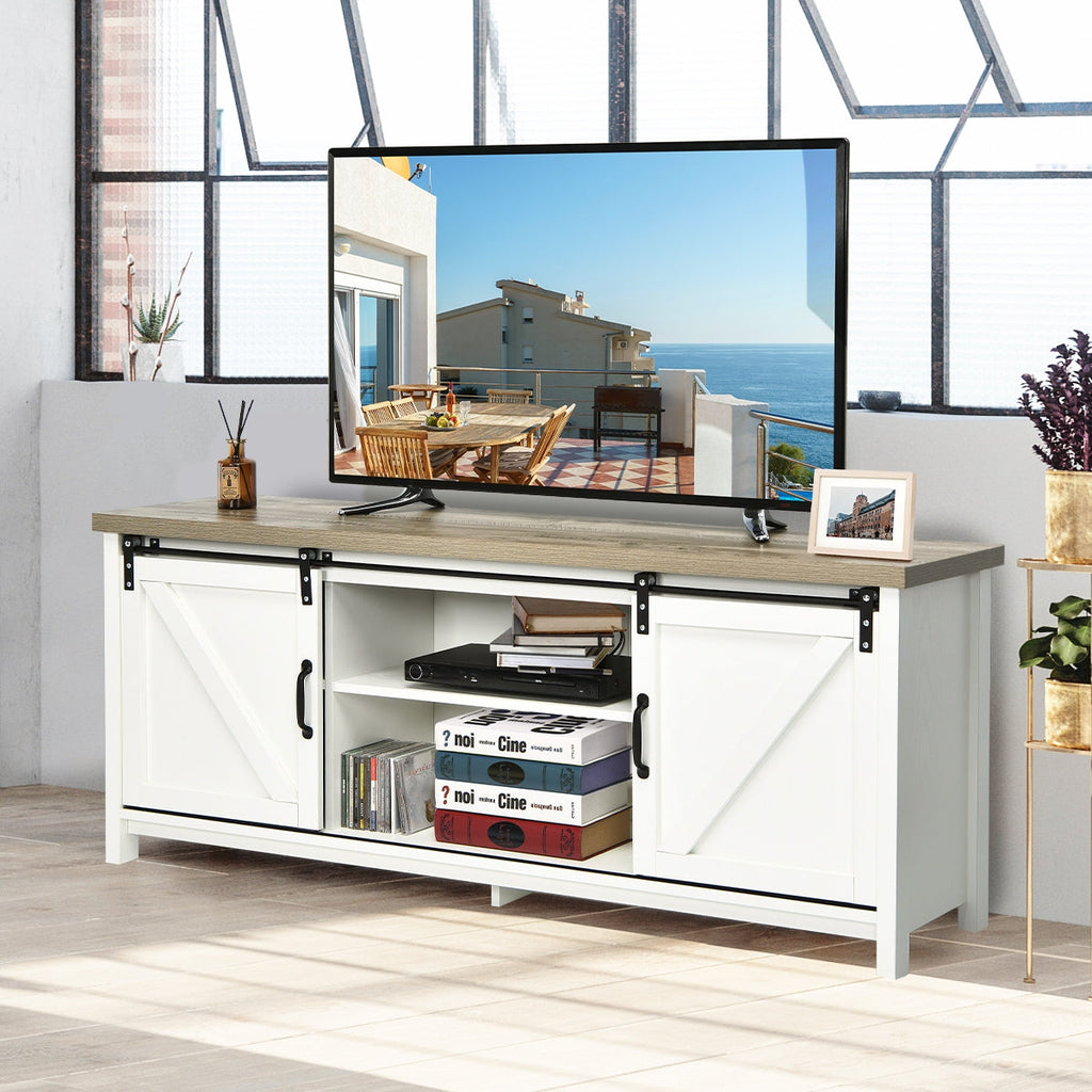 TV Stand Media Center Console Cabinet with Sliding Barn Door
