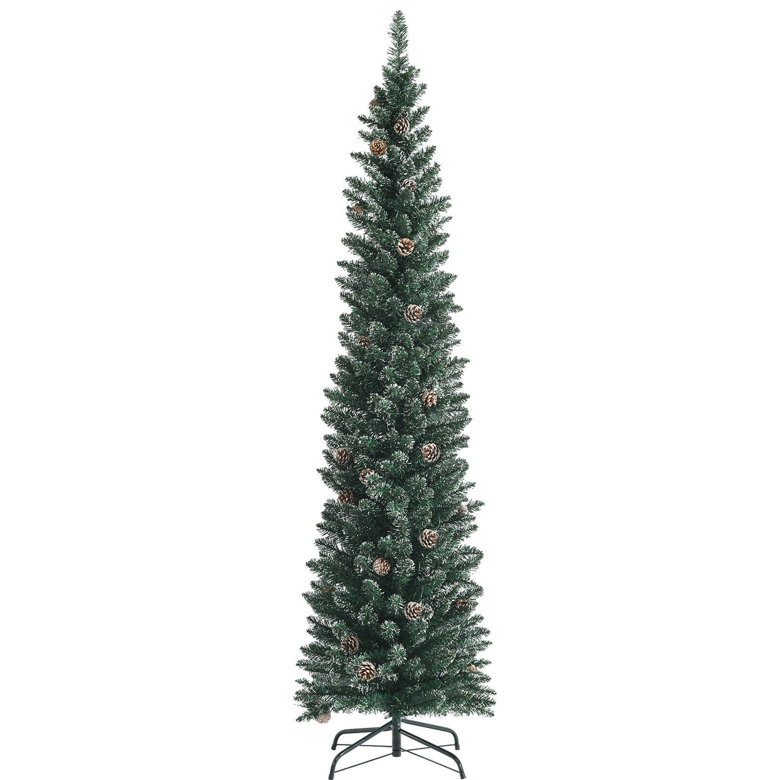 Snowy Artificial Pencil Christmas Tree with Pine Cones