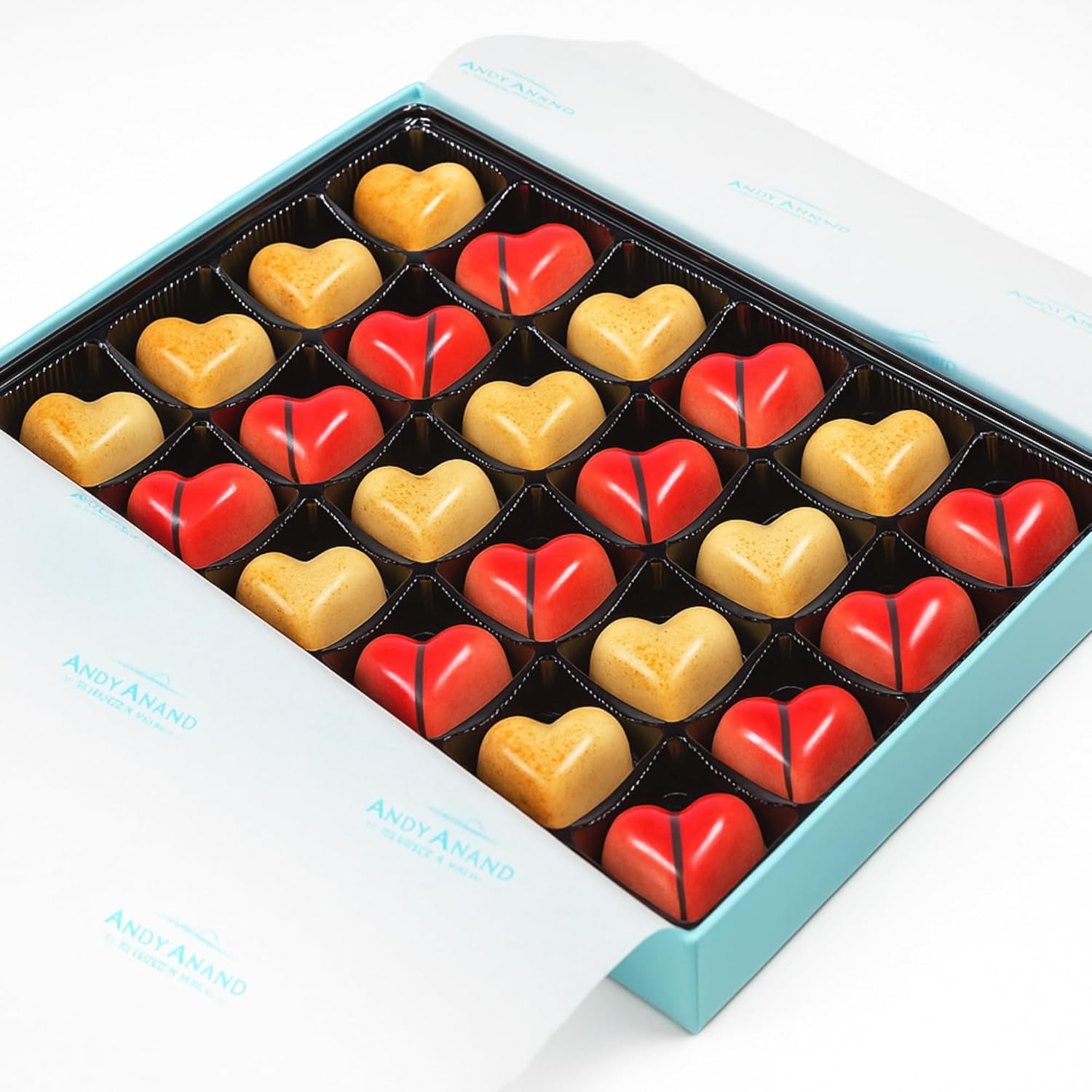 Andy Anand White Chocolate Heart Gift Box, 24 pc, 60% Cocoa – Gluten-Free, Silky Smooth, Valentine's Day, Anniversary & Special Gift