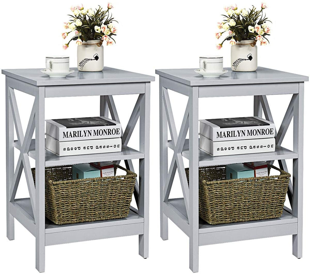 3-Tier X-Design Nightstands with Storage Shelves for Living Room Bedroom