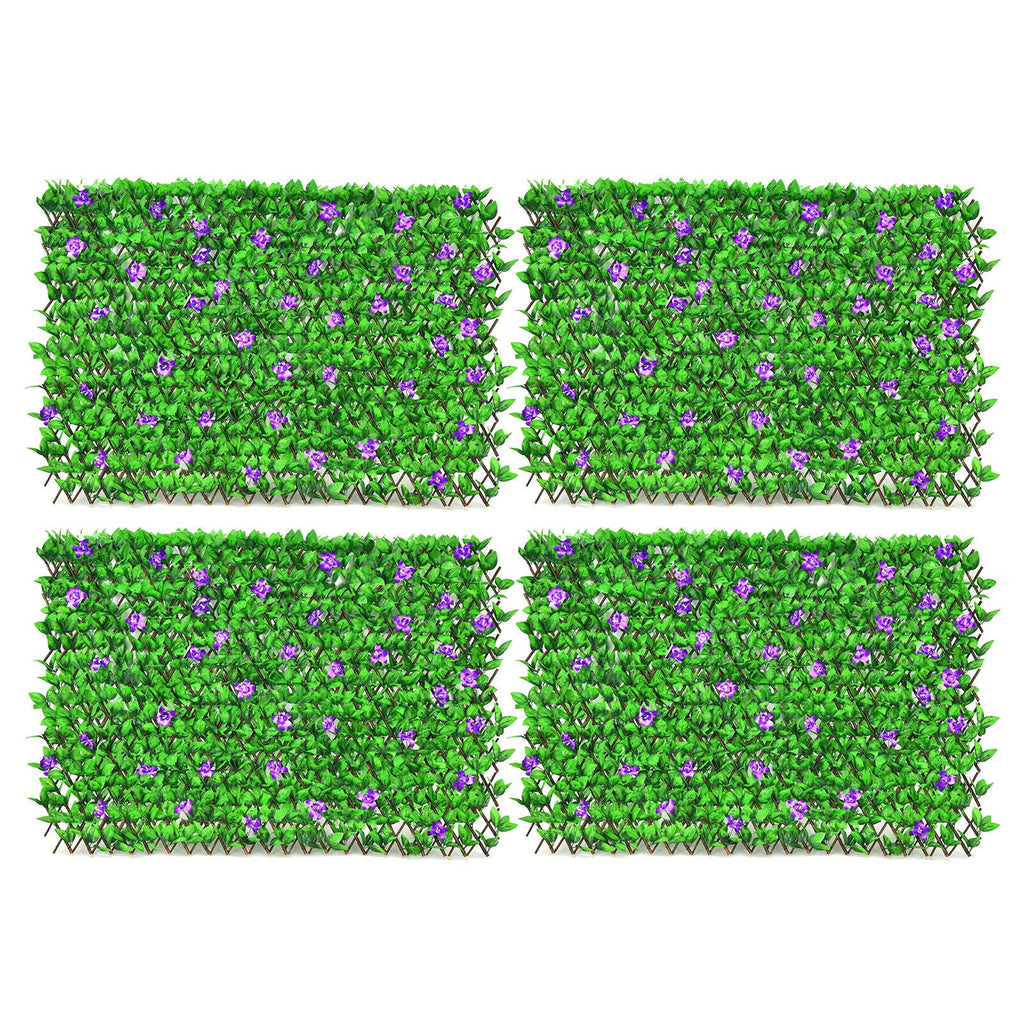 4 Pieces Expandable Faux Ivy Privacy Screen Fence Panel Pack with Flower
