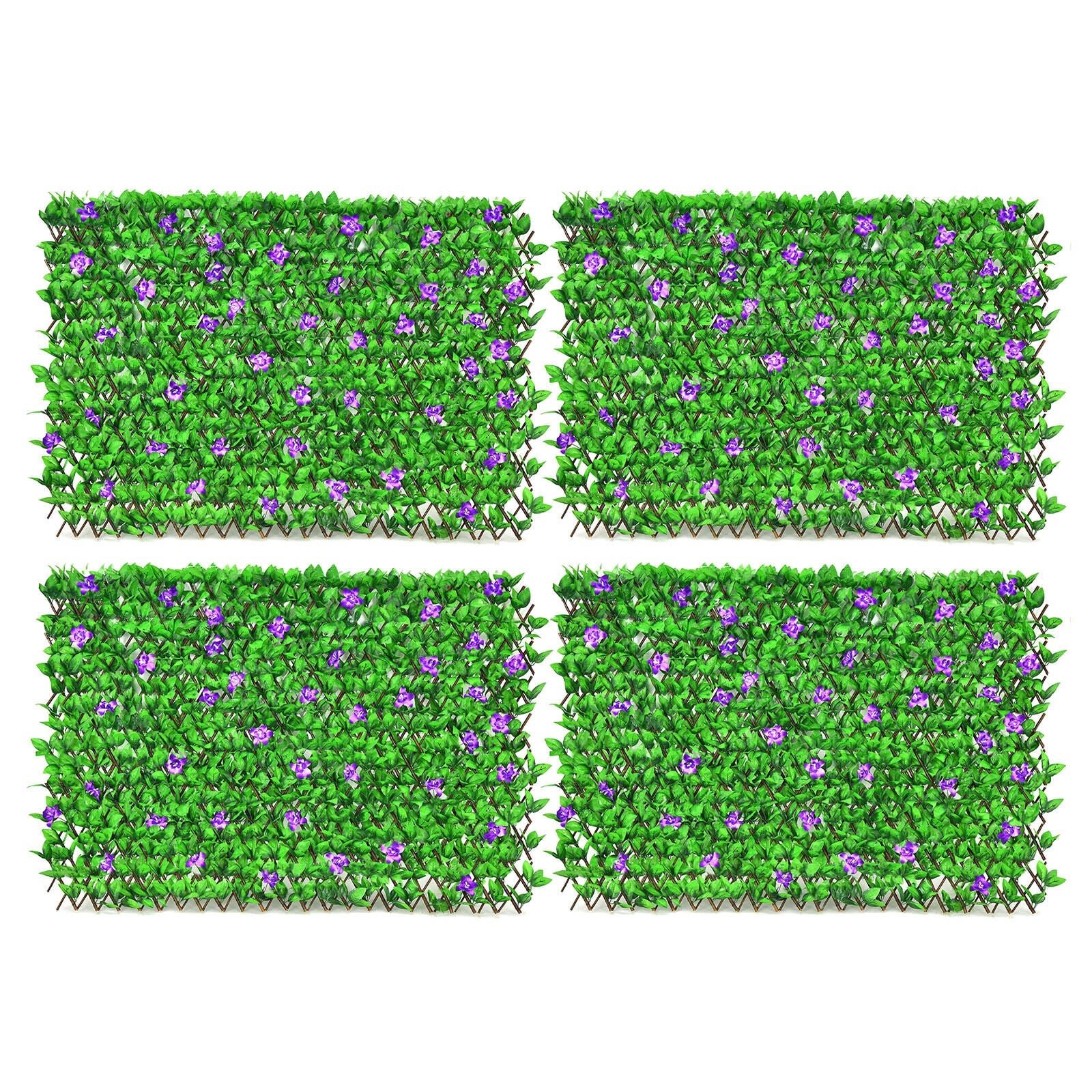 4 Pieces Expandable Faux Ivy Privacy Screen Fence Panel Pack with Flower