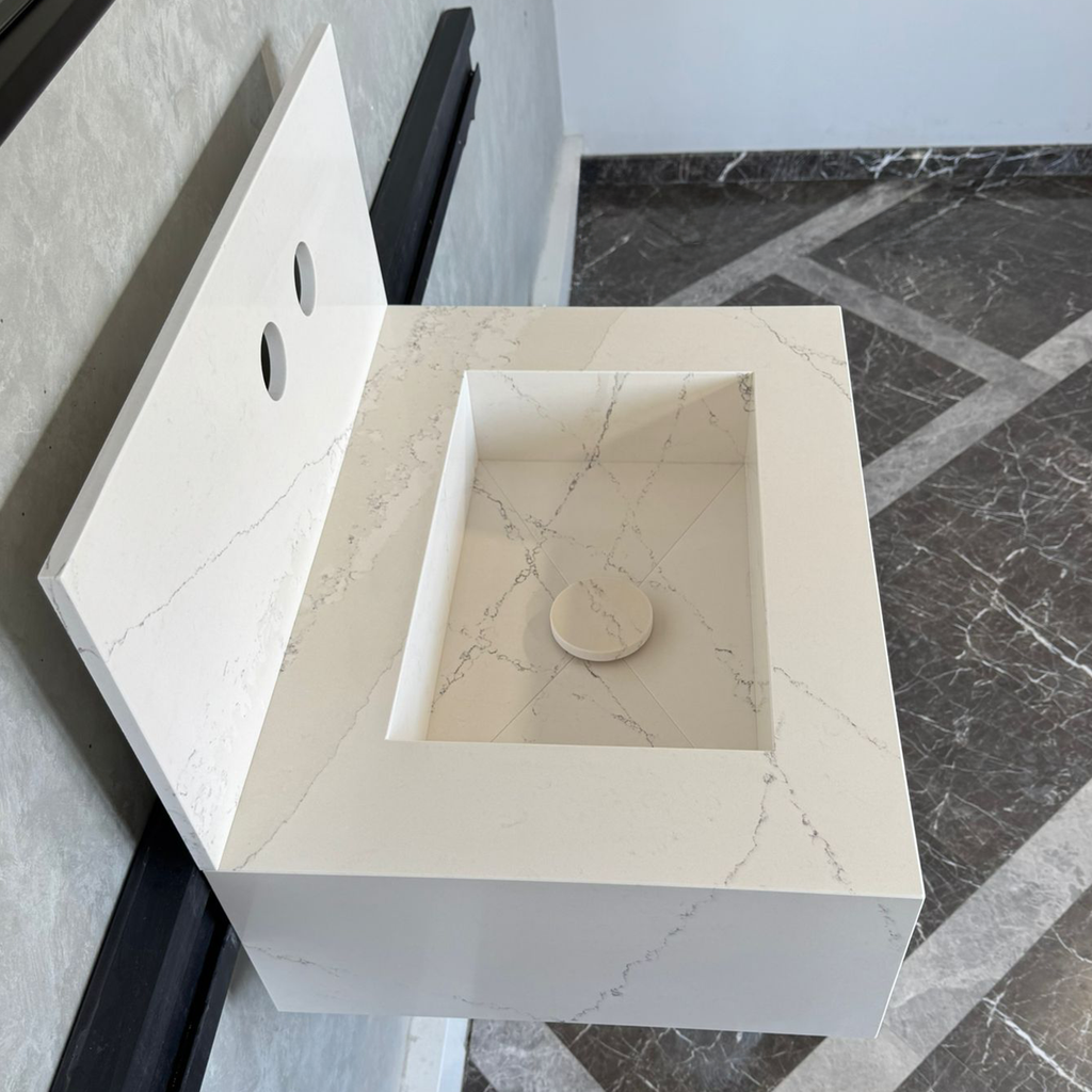 Engineered Quartz Bathroom Vessel Sink Handmade Modern Design Integrated Countertop