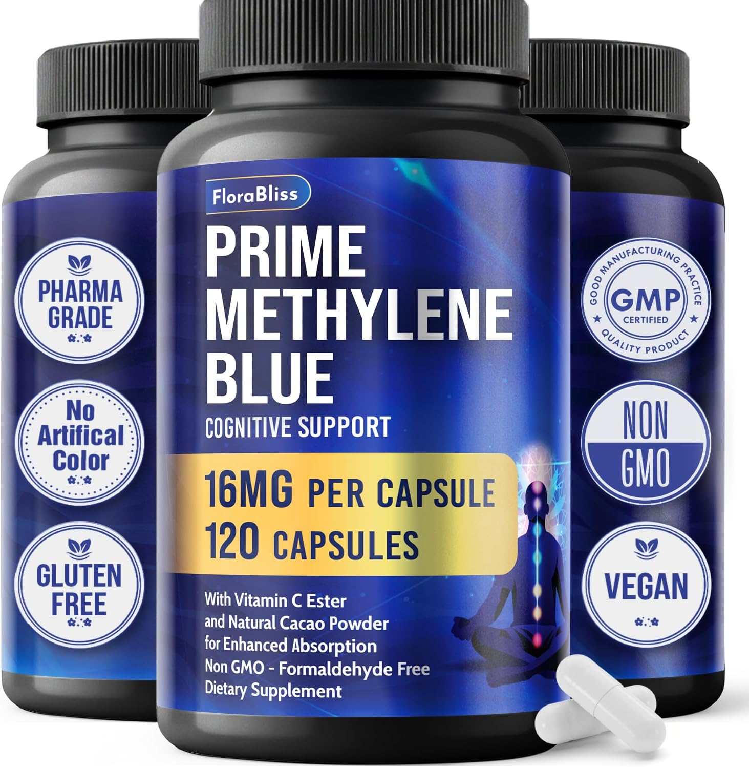 Methylene Blue Capsules - Natural Cacao and Vitamin C Ester for Added Support, Cognitive-Supplement