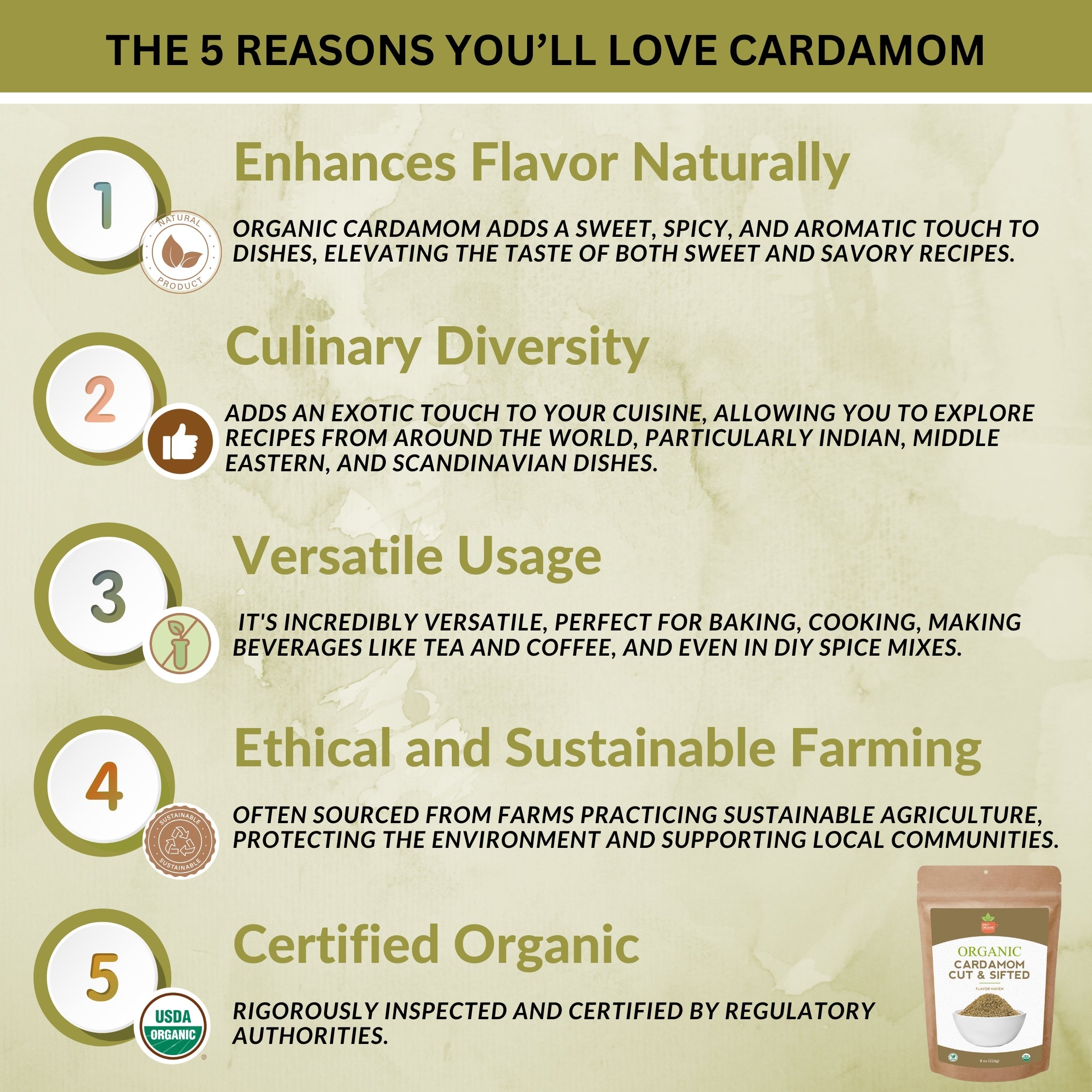 Organic Cardamom Cut and Sift — USDA Certified | Chai, Tea Blends & Herbal Infusions
