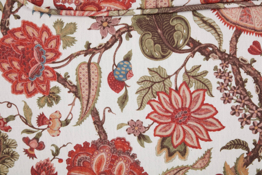 Accent Chair Wingback Linen Floral Red Pine Legs 28x30x38 In