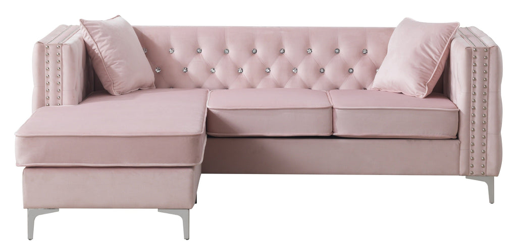 Sofa L-Shape Velvet Pink 3 Seat Tufted Chaise 87 In