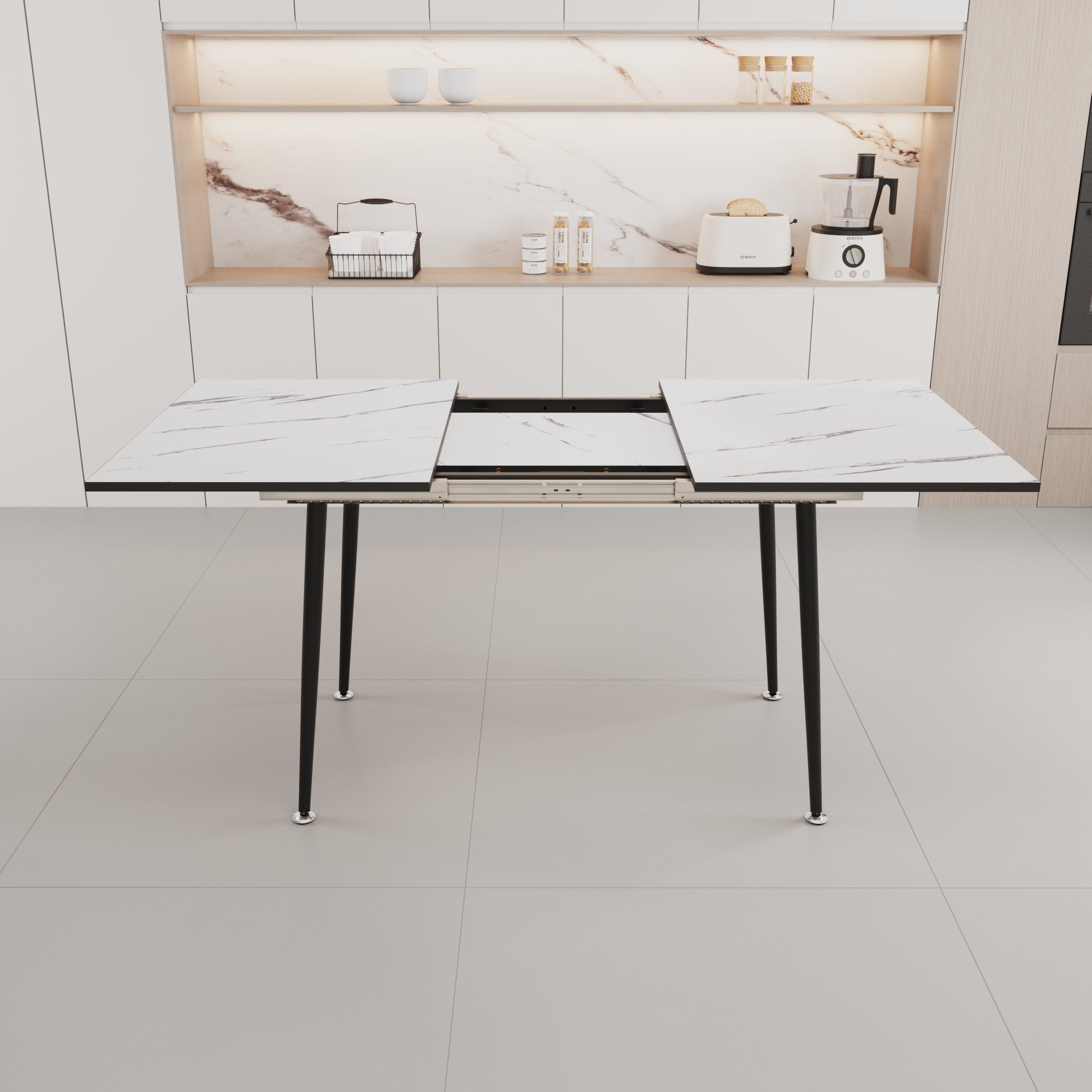 47'-63' expandable dining table set for 2-6 people, equipped with PU fabric