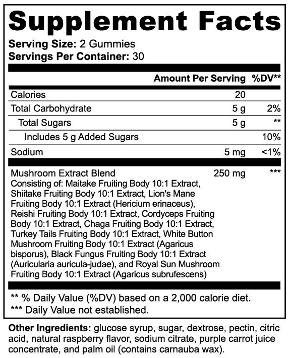 Mushroom Extract Complex Gummies – Lion’s Mane, Reishi & Cordyceps | Focus, Energy & Immunity | 60 Gummies