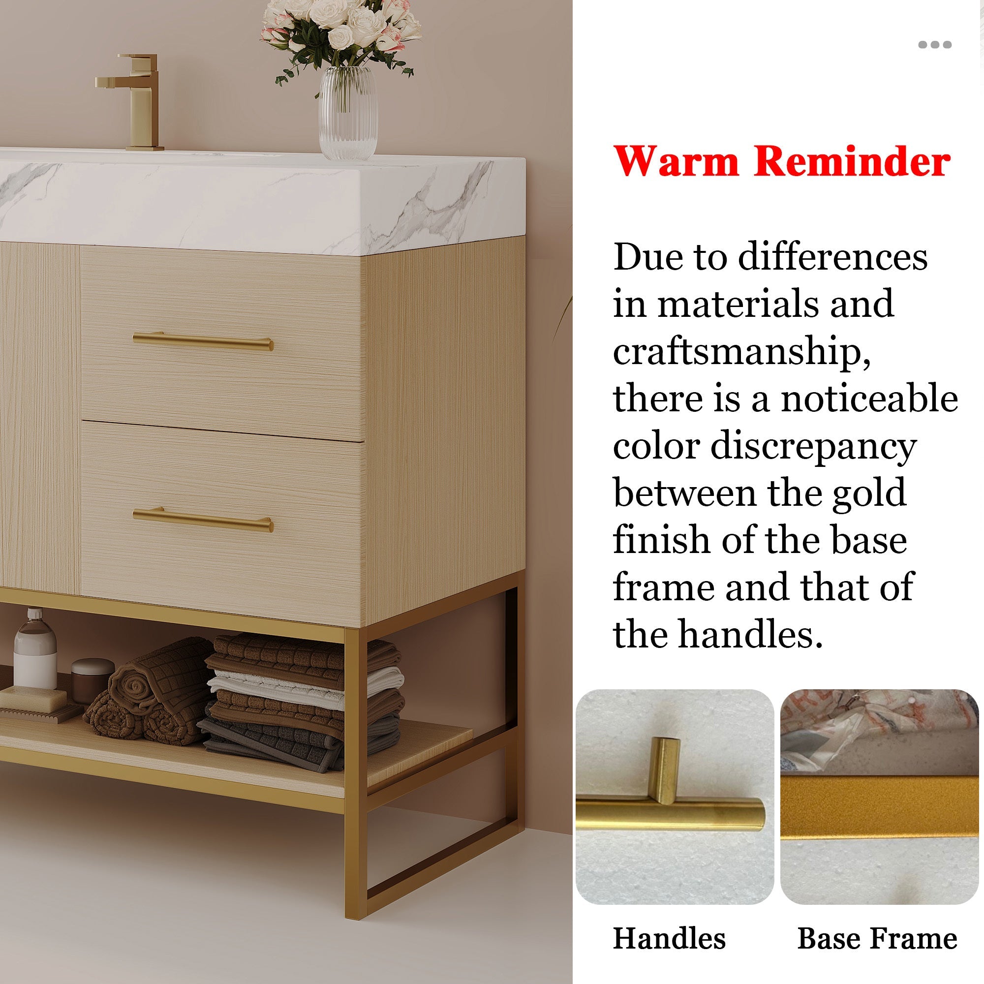 36' Modern Free-Standing Bathroom Vanity with Seamless Ceramic Sink & Sintere...