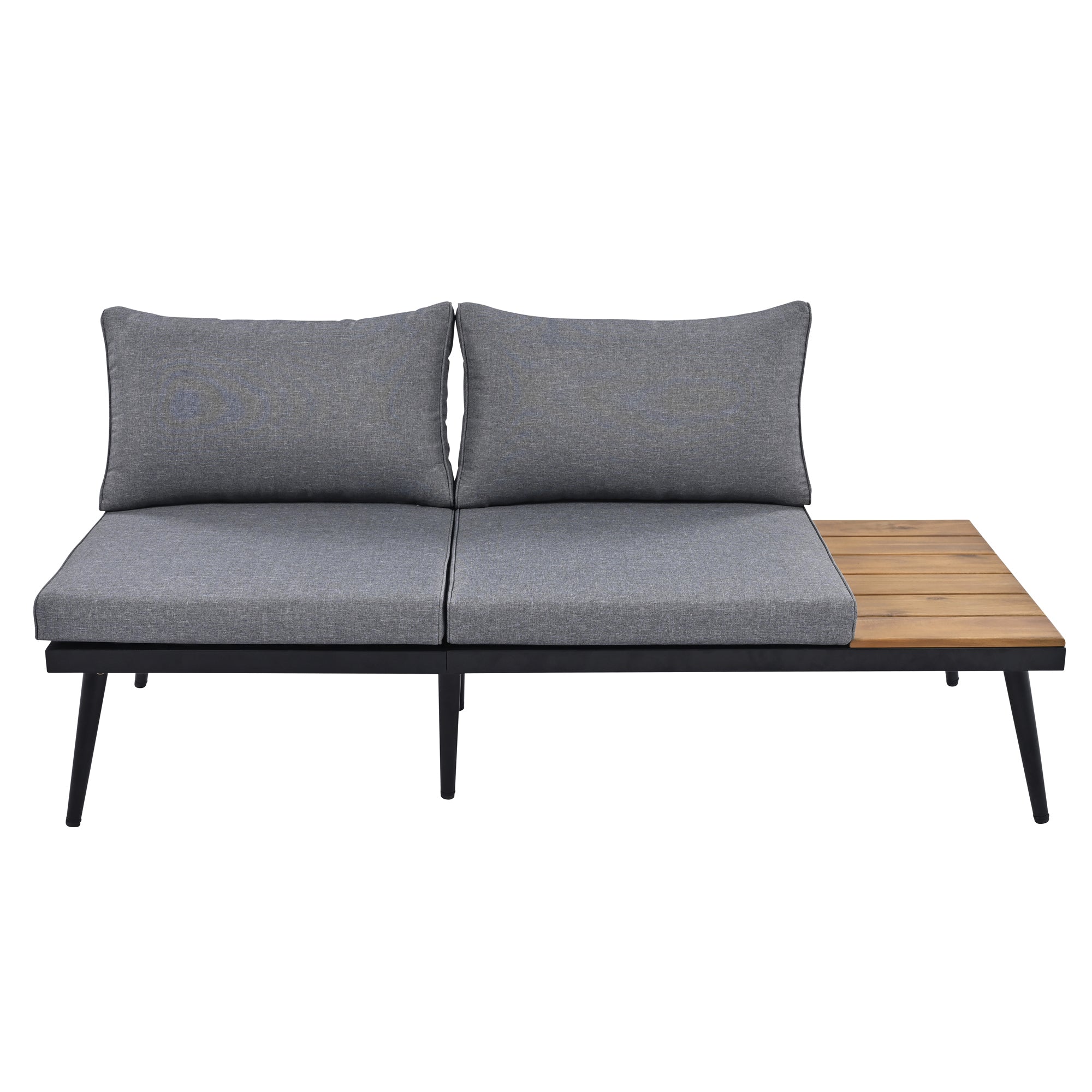 Outdoor Sectional Set Acacia Wood Steel Gray with Nesting Tables