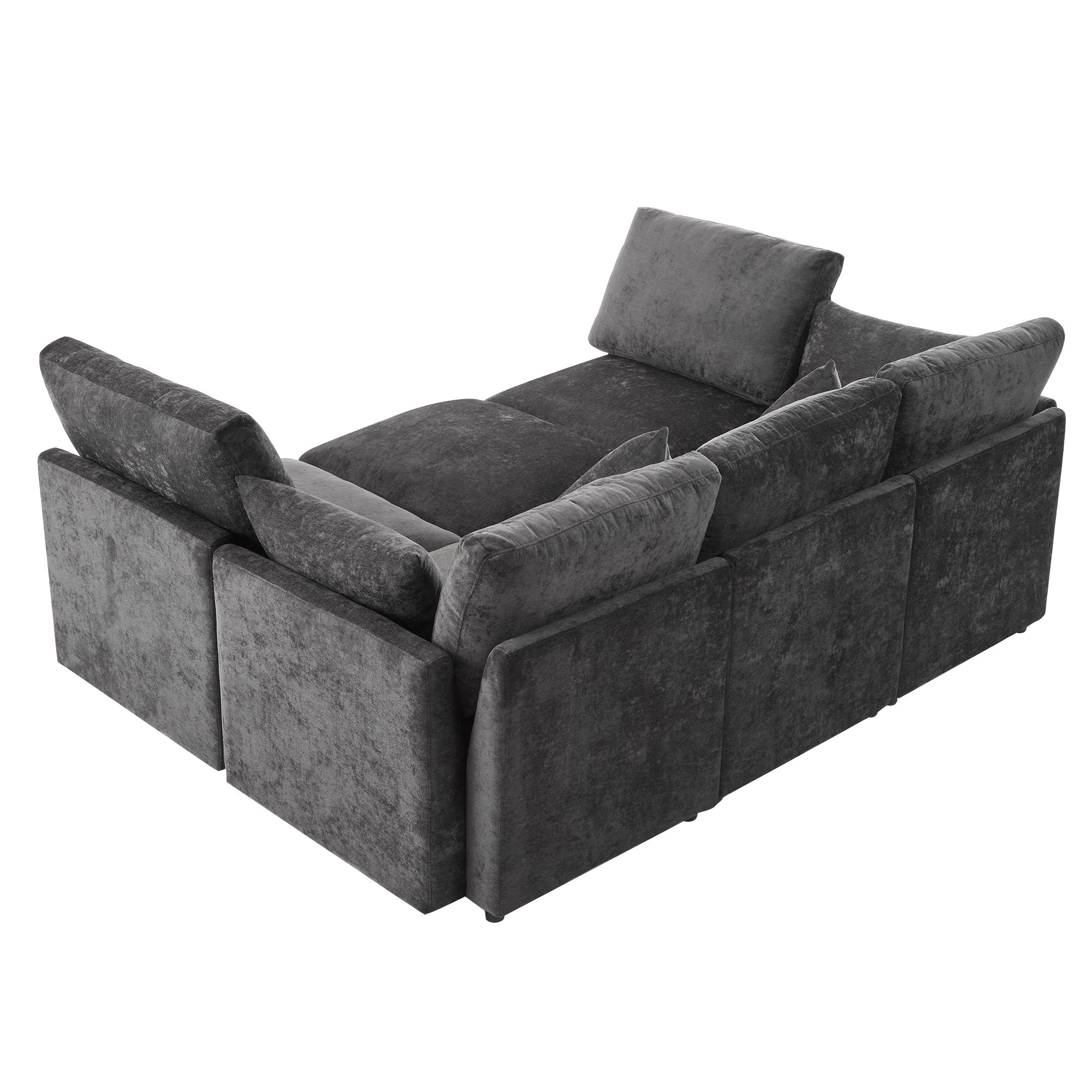 Sectional Sofa U-Shape Modular Chenille Black 5-Seat USB Ports 86.6x61.4 In
