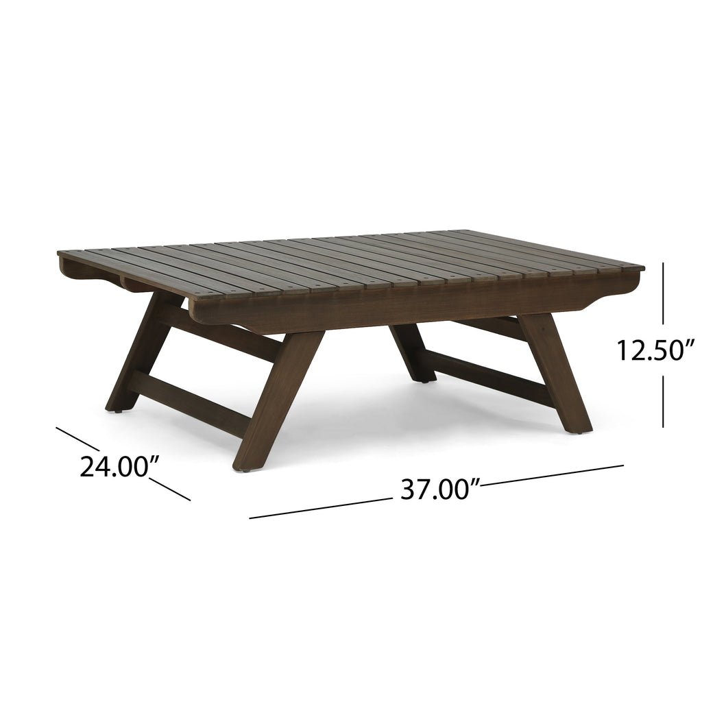 Outdoor Coffee Table Acacia Wood Gray Open Slat Design 37x24x12.5 In