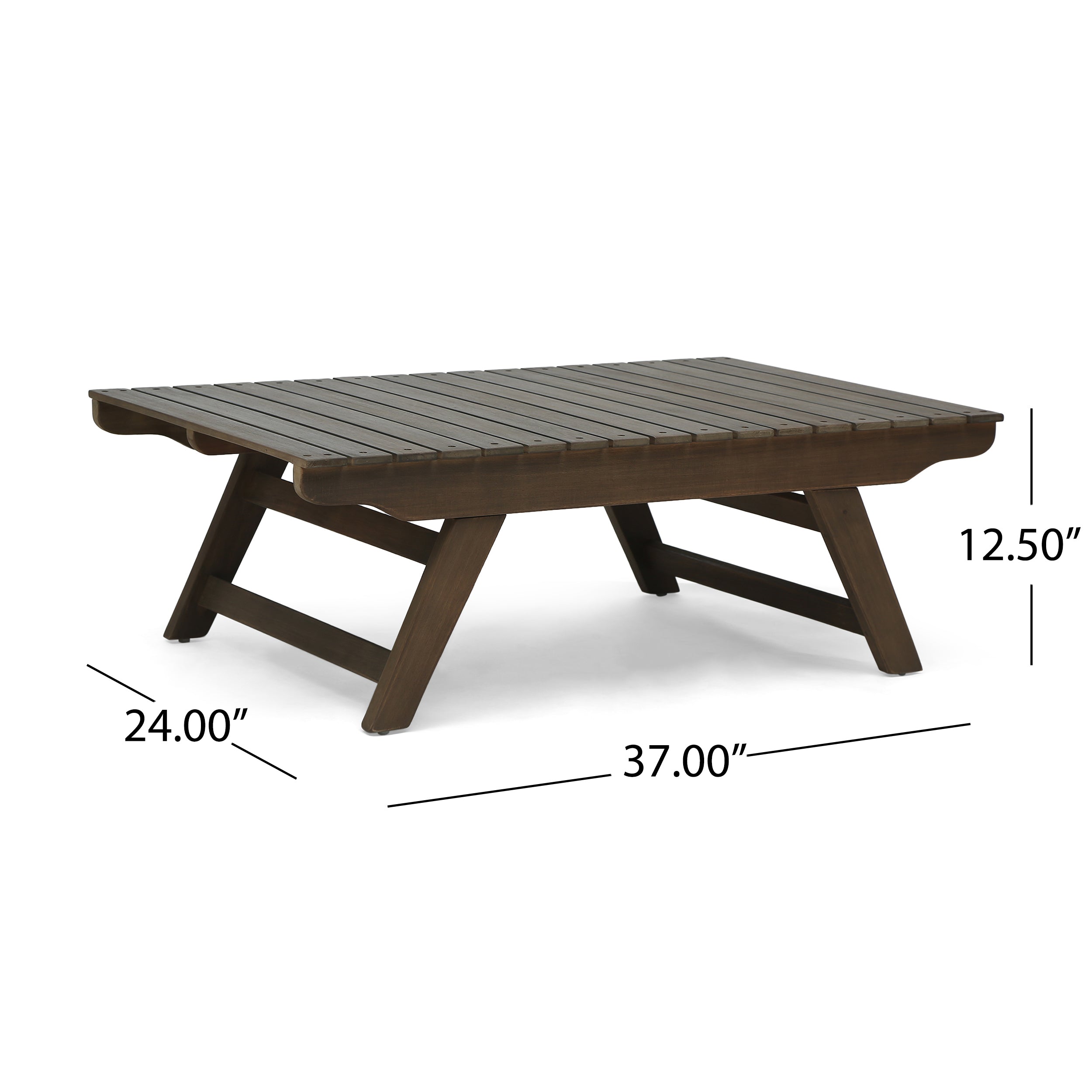 Outdoor Coffee Table Acacia Wood Gray Open Slat Design 37x24x12.5 In